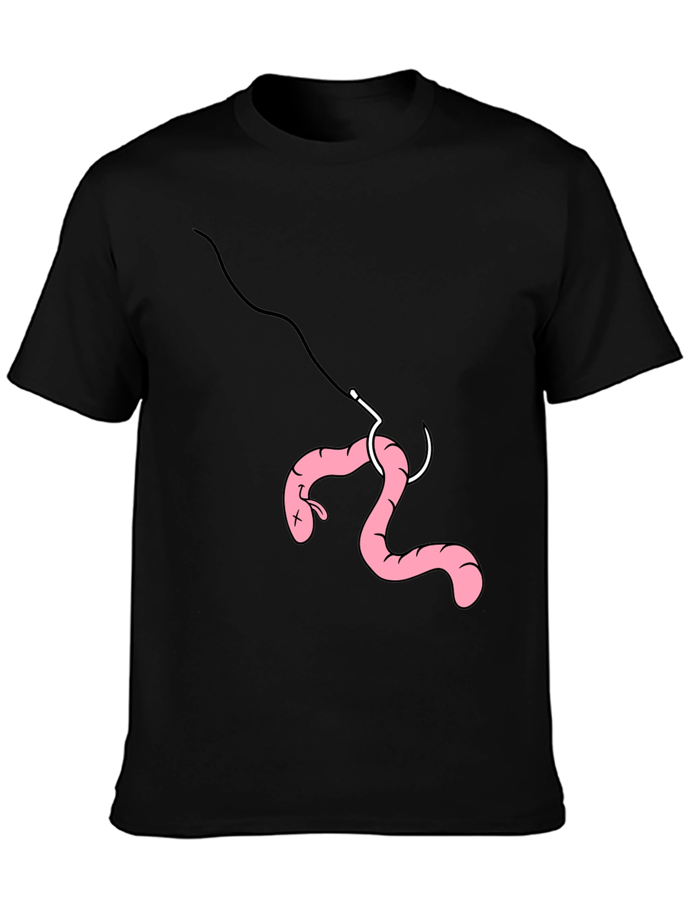 Black Funny Fishing Worm Hook T-Shirt view 3