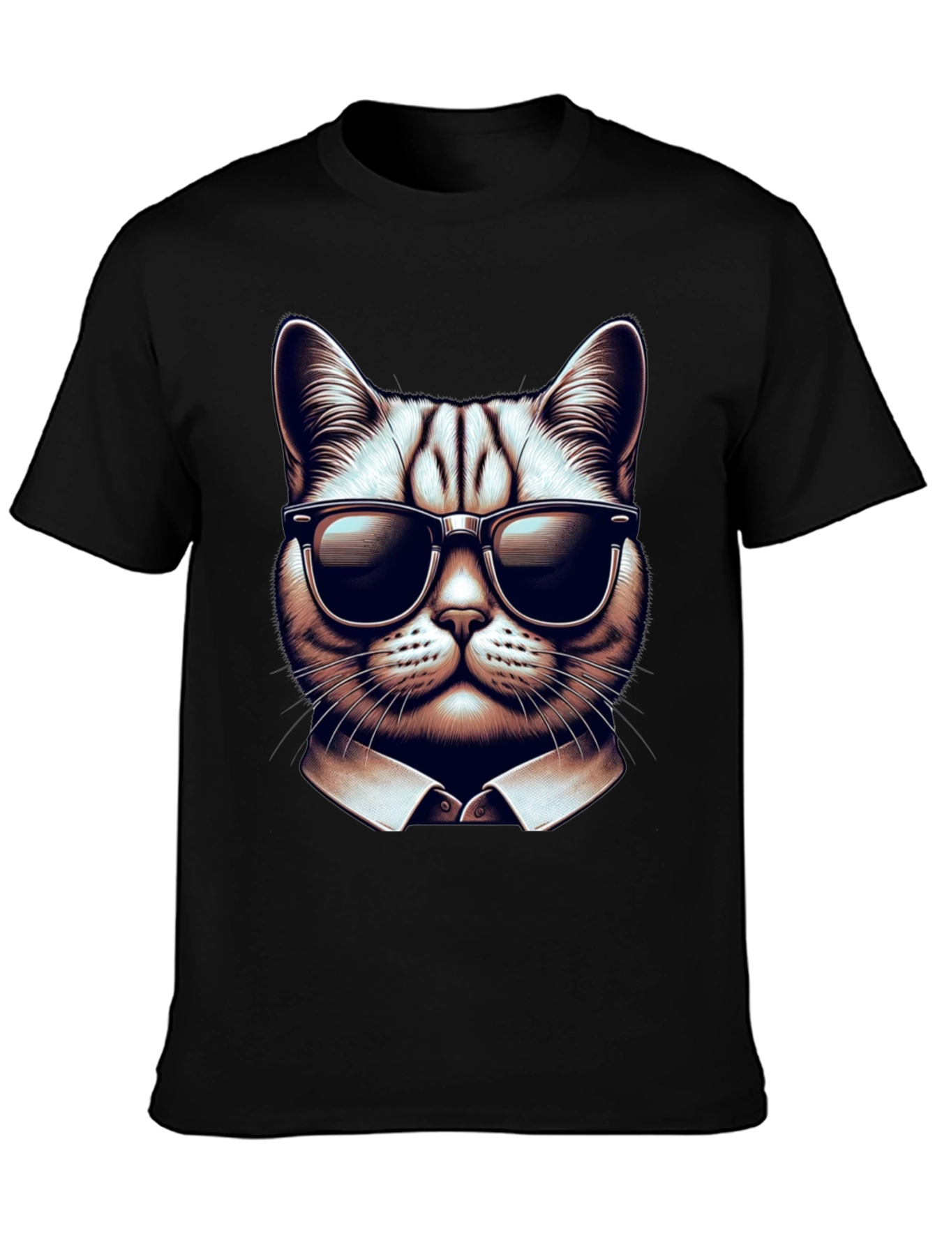 Black Cool Cat in Shades Graphic Tee - Black Cotton T-Shirt view 3