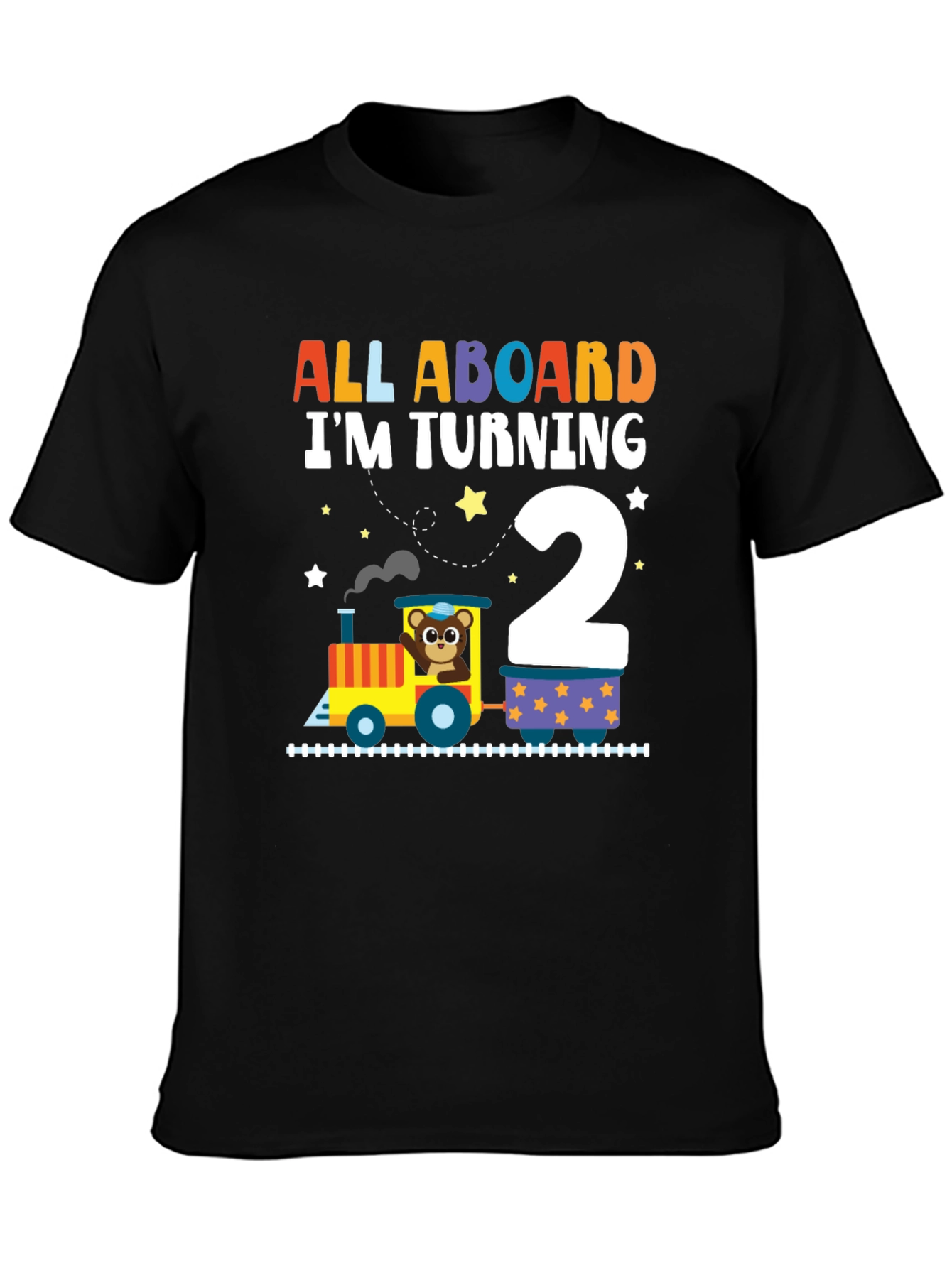 Black All Aboard Birthday Train T-Shirt view 3