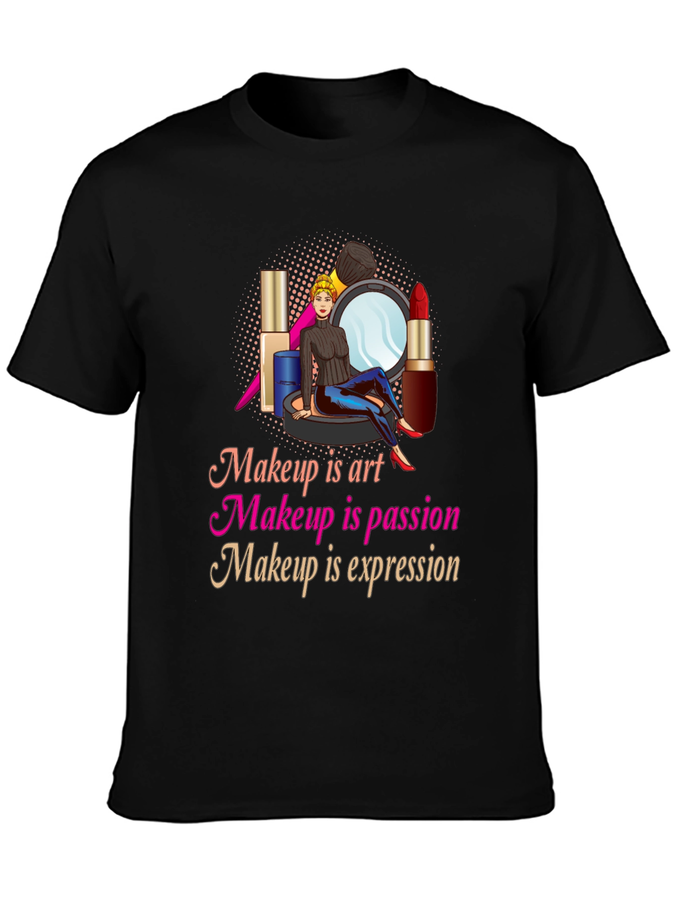 Black Makeup Art Passion Expression Graphic T-Shirt view 3