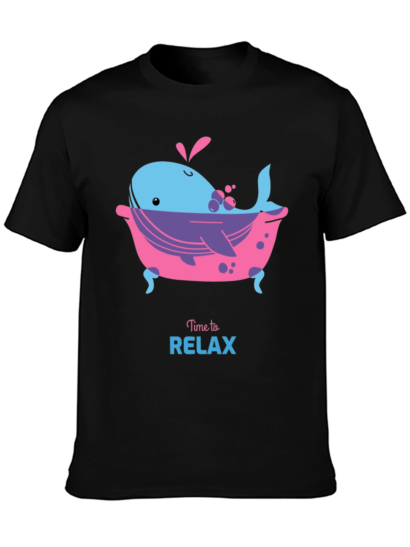 Black Time to Relax Whale in Tub Black T-Shirt view 3