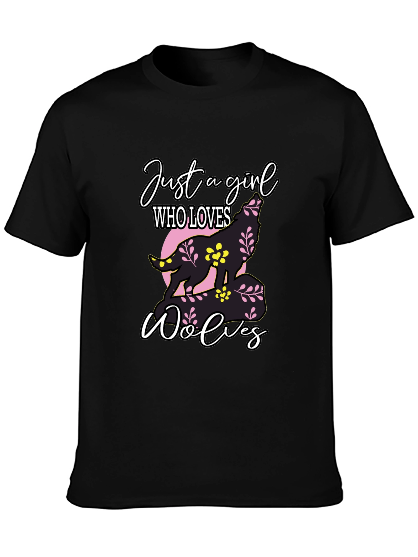 Black Just a Girl Who Loves Wolves T-Shirt view 3