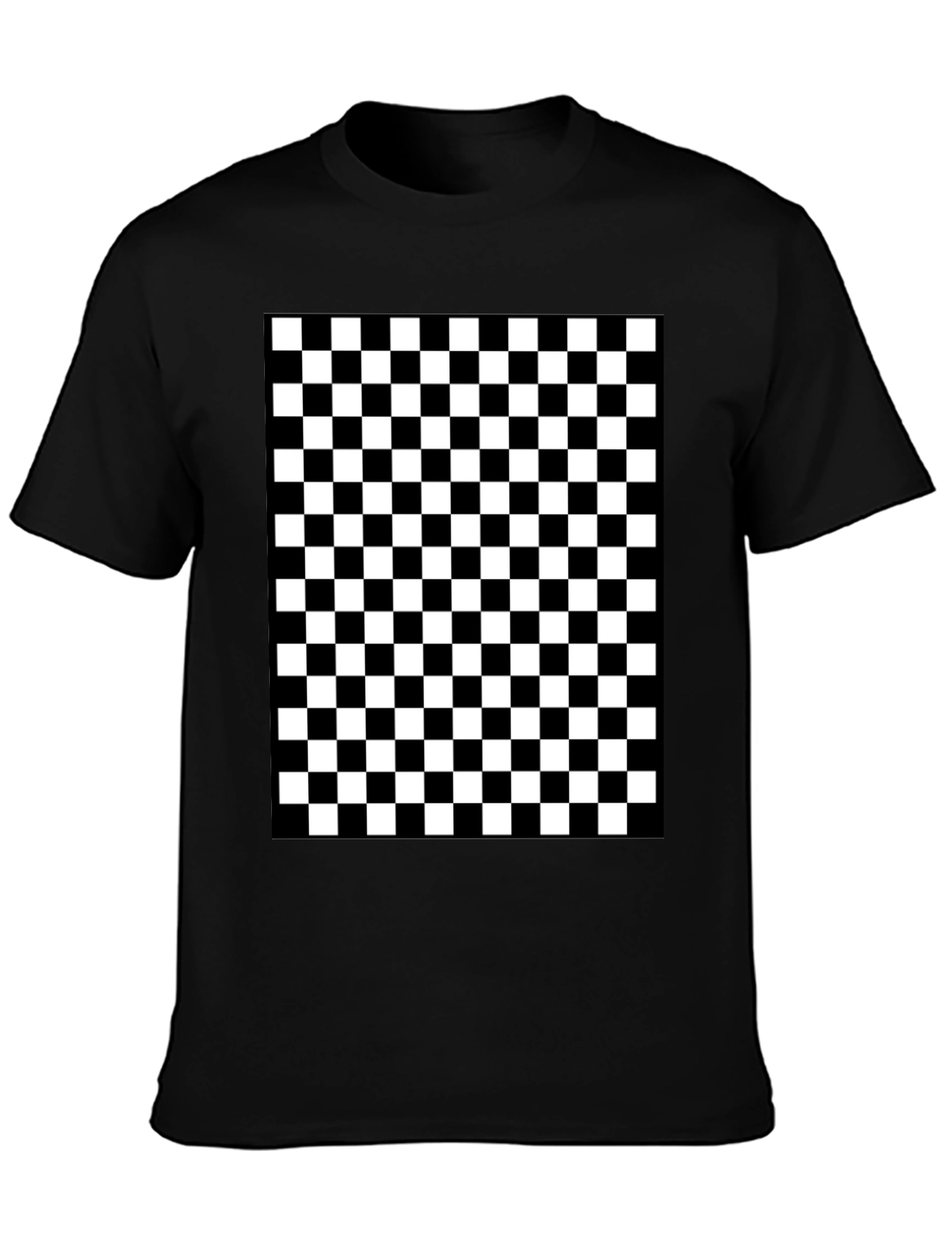 Black Checkered Pattern Black T-Shirt view 3