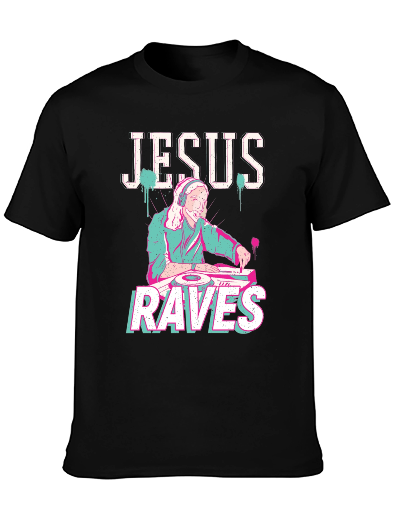 Black Jesus Raves Black T-Shirt - DJ Graphic Tee view 3