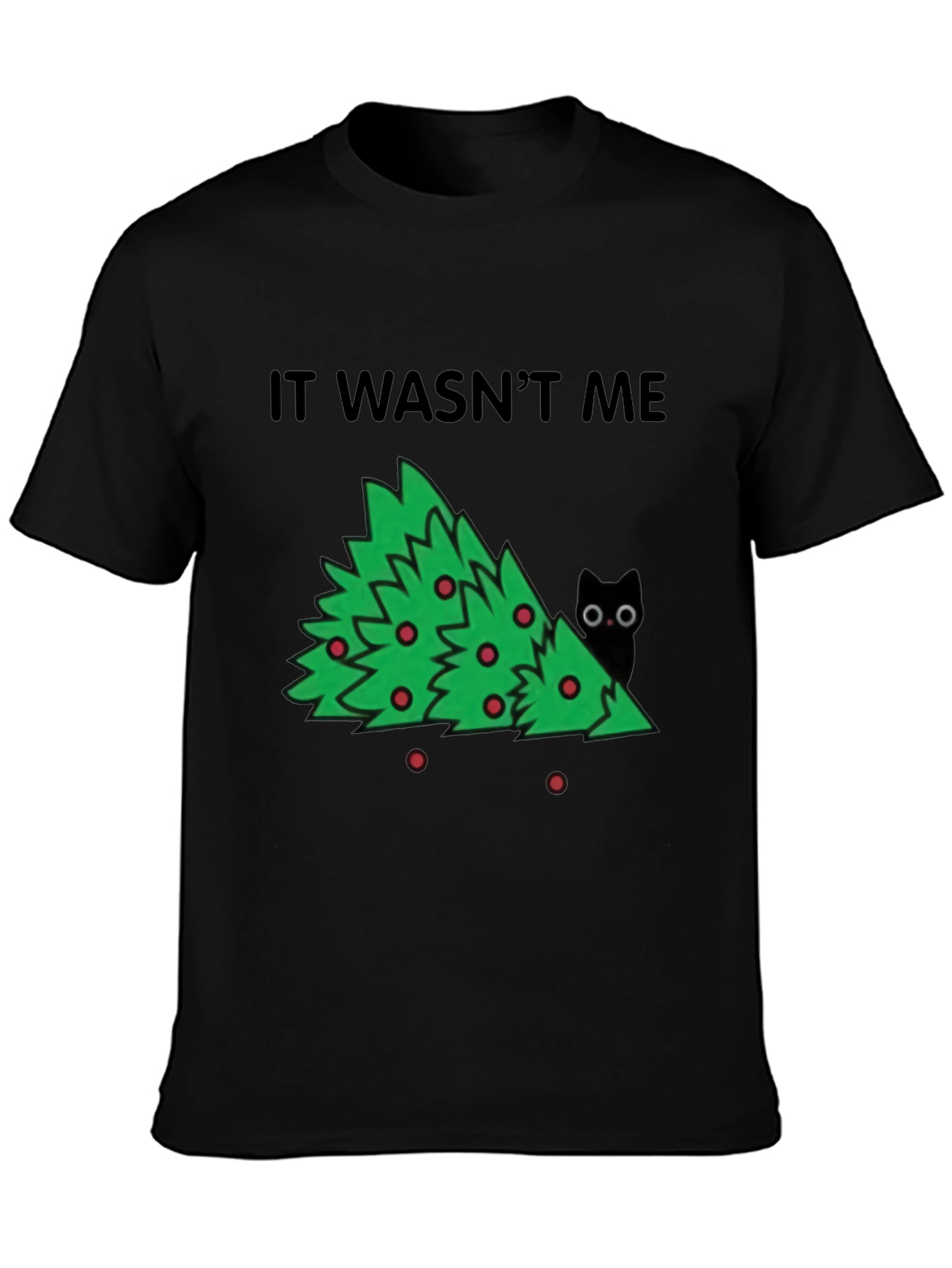 Black It Wasn't Me Christmas Tree Cat T-Shirt view 3