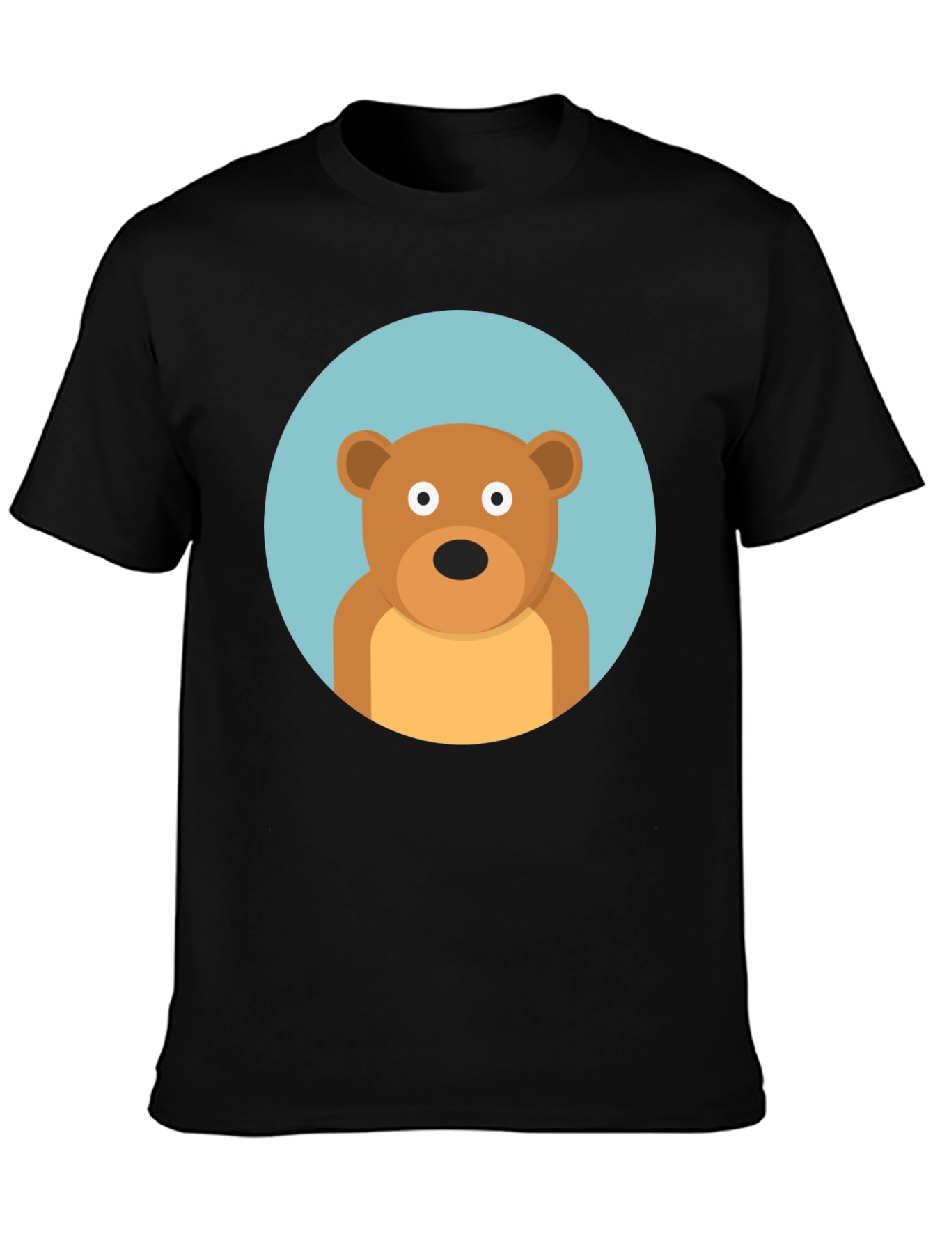 Black Cute Cartoon Bear Graphic Black T-Shirt view 3