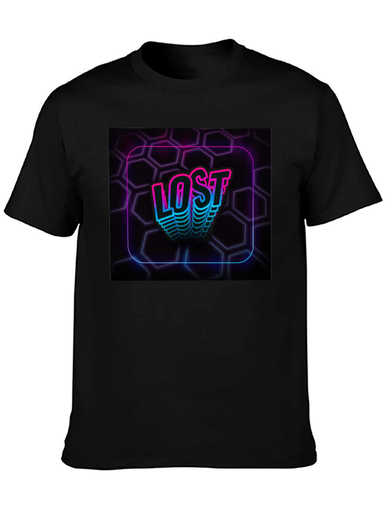 Black Lost Neon Hexagon Graphic Black T-Shirt view 3