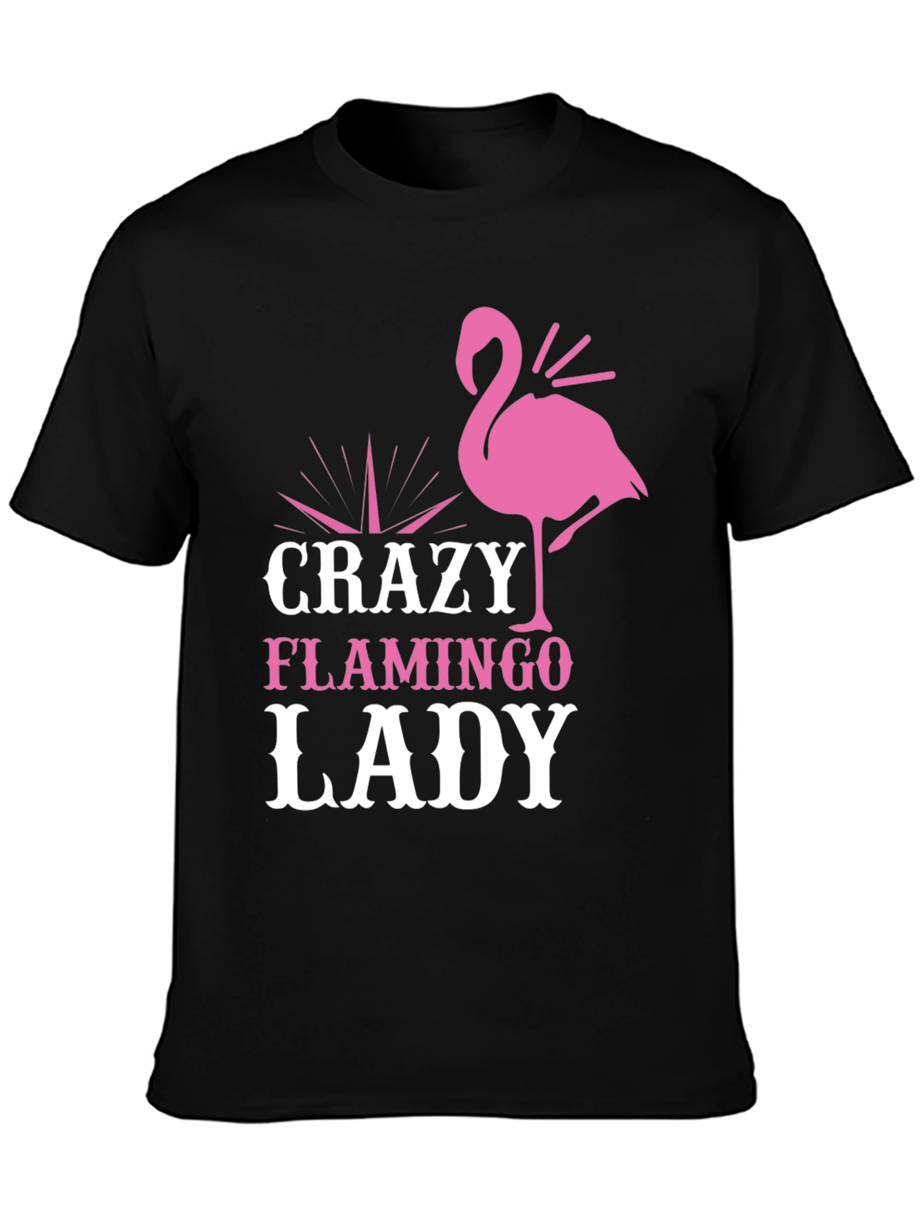 Black Crazy Flamingo Lady Graphic Tee - Black Cotton T-Shirt view 3