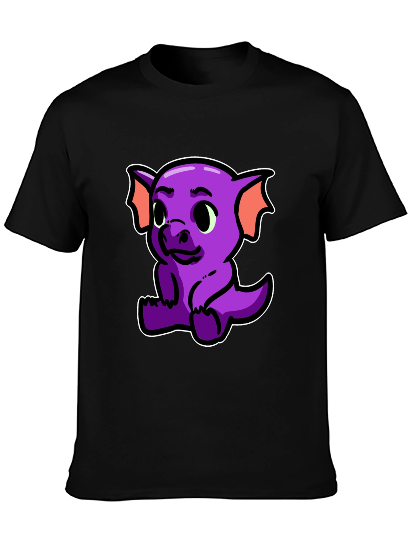 Black Cute Purple Dragon Graphic T-Shirt view 3