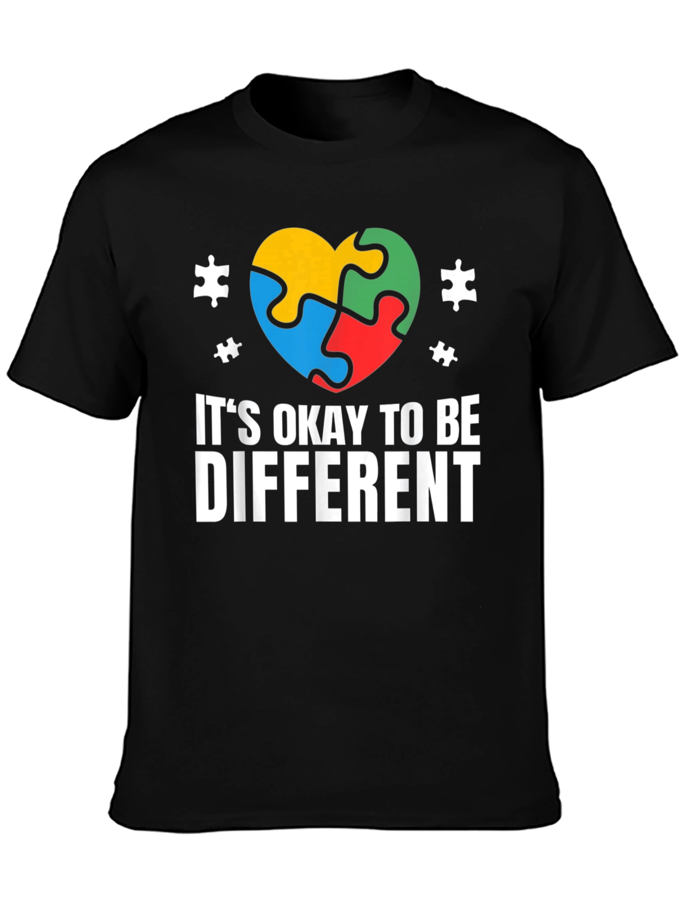Black Autism Awareness T-Shirt - It's Okay to Be Different view 3