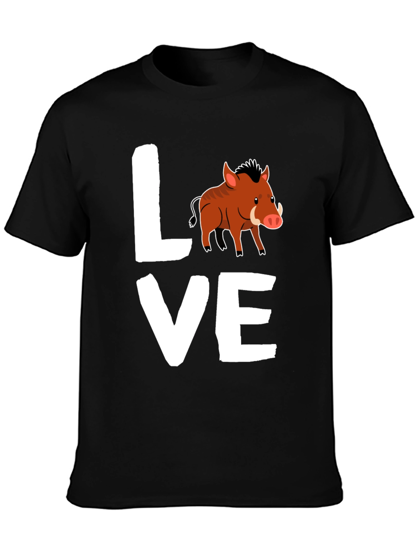 Black Love Boar T-Shirt, Wild Pig Animal Tee, Black Cotton Shirt view 3