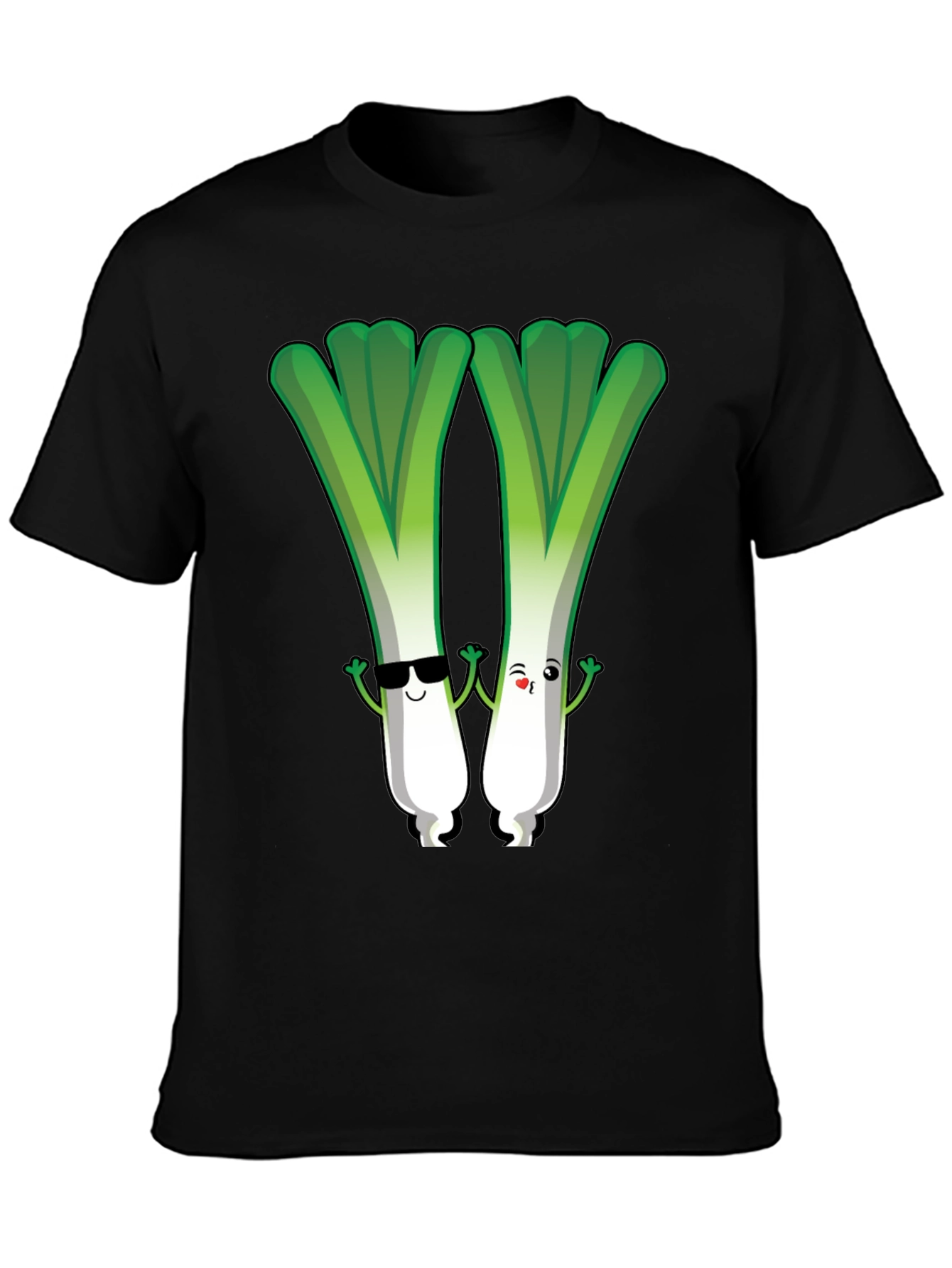 Black Cute Leek Character Graphic Tee view 3