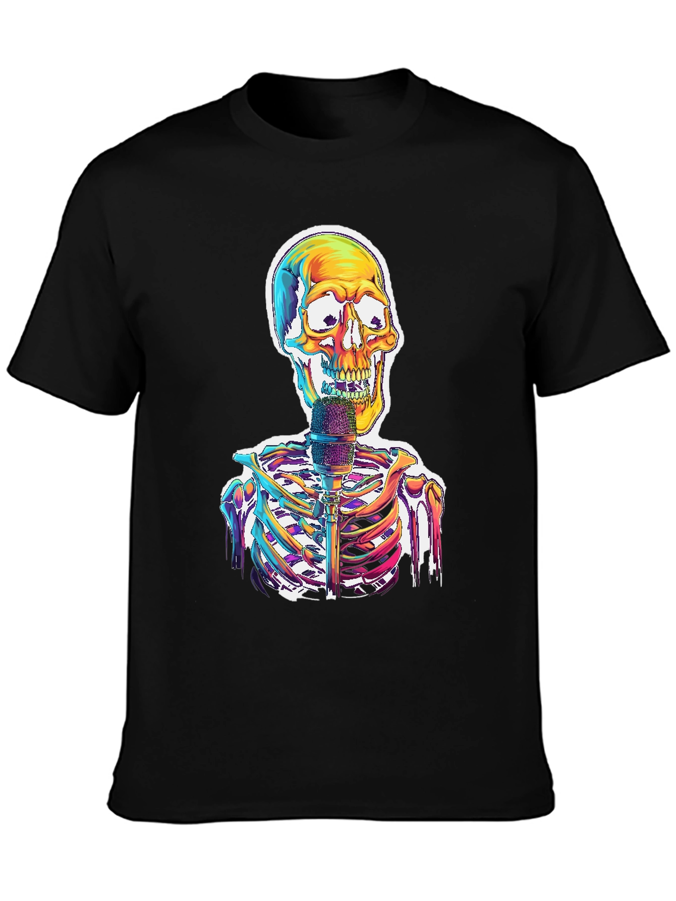 Black Skeleton Singer Graphic Tee - Cool Skull Design view 3
