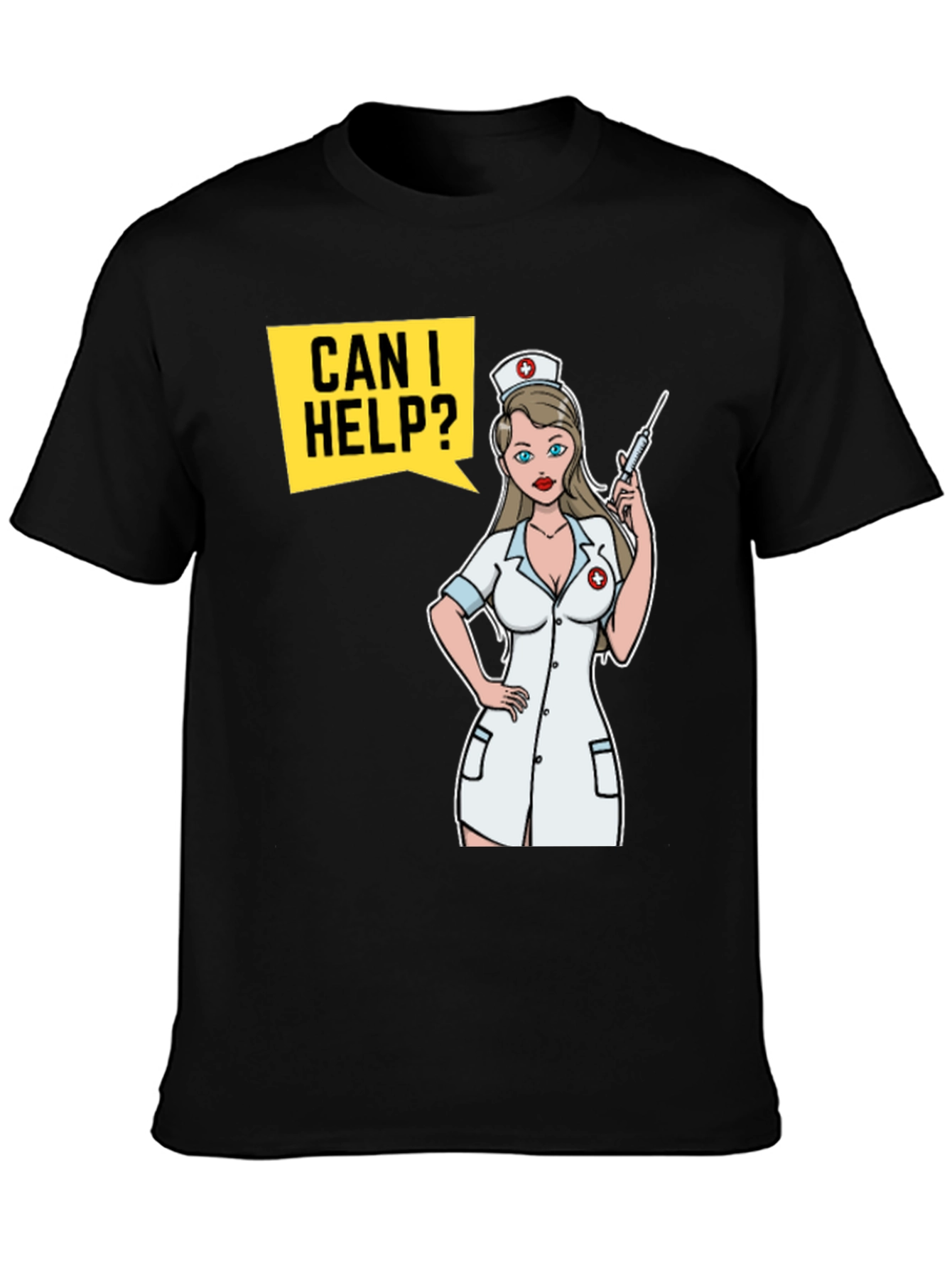 Black Humorous Nurse Cartoon T-Shirt view 3