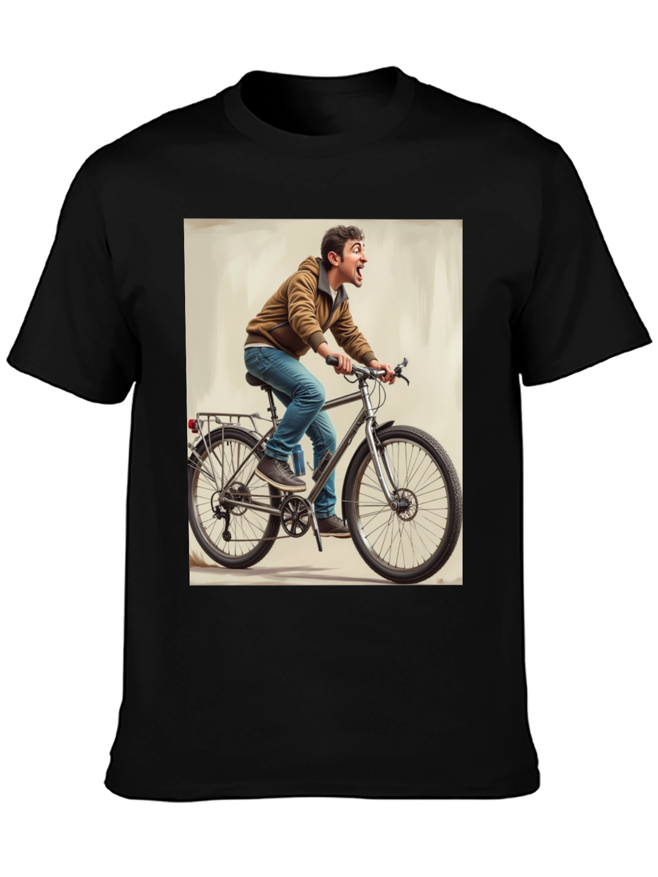 Black Funny Man on Bike Graphic Tee - Black view 3