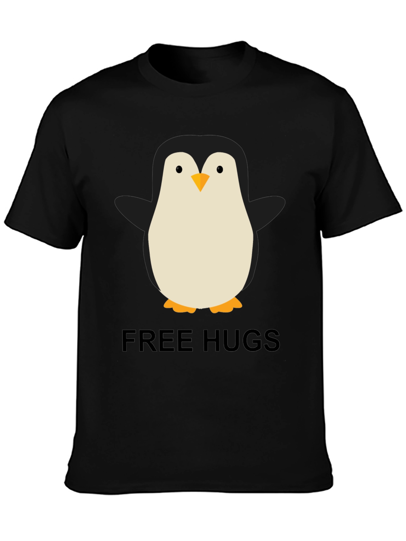 Black Penguin Free Hugs Graphic Tee - Unisex Black T-Shirt view 3