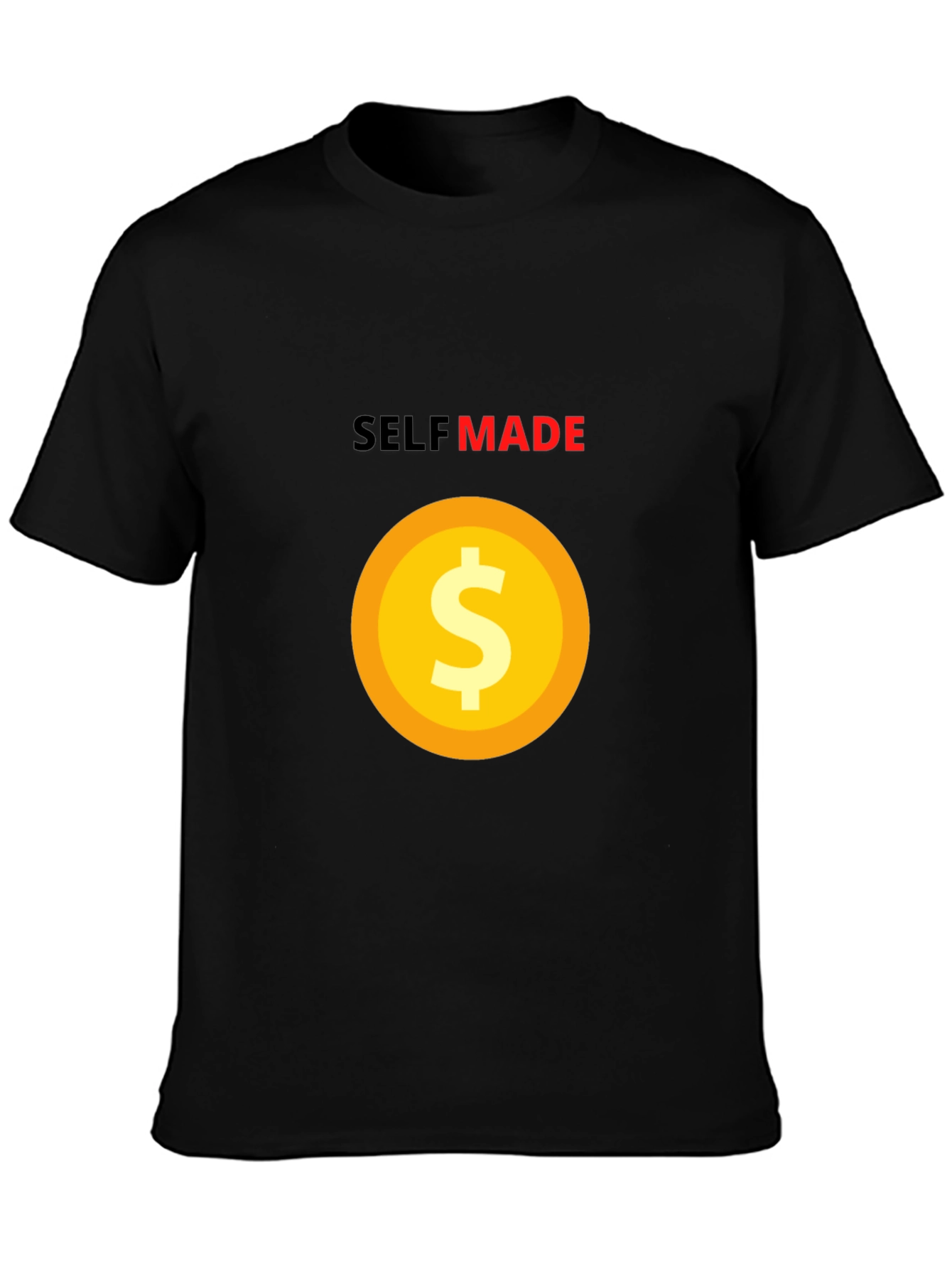 Black Self Made T-Shirt - Gold Dollar Sign - Black Tee view 3