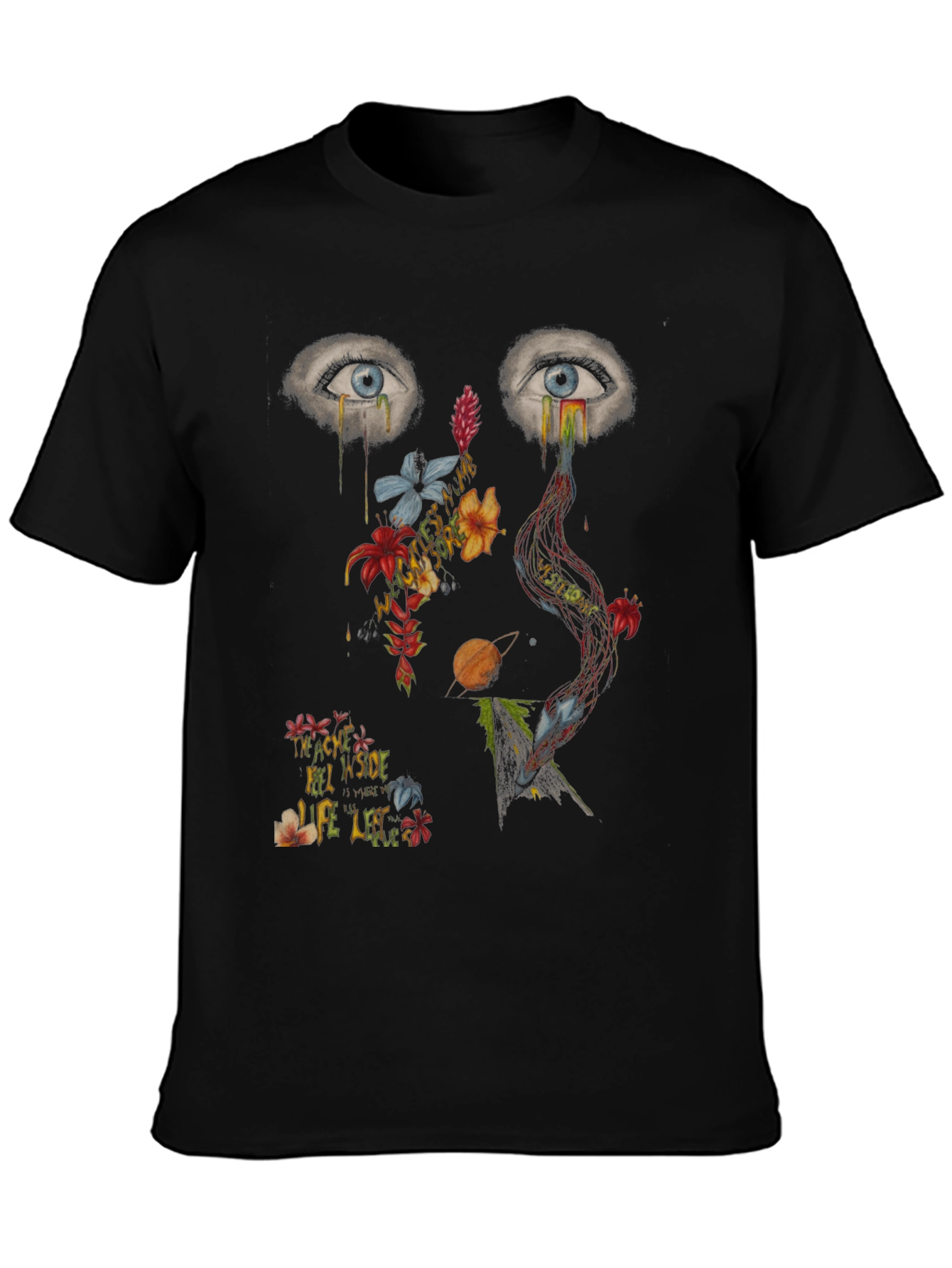 Black Artistic Graphic Print Men's T-Shirt view 3