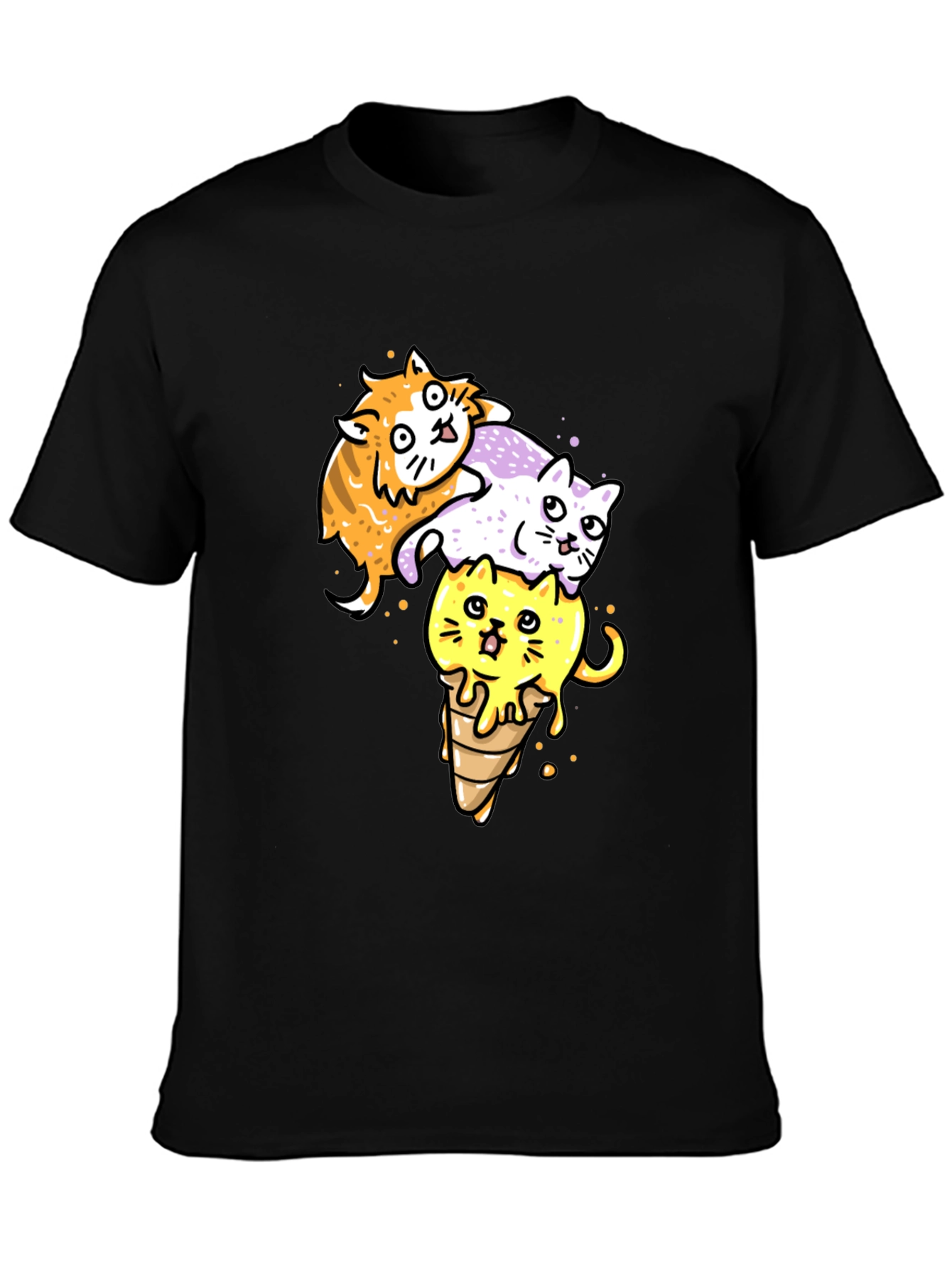 Black Cats Ice Cream T-Shirt, Fun Graphic Tee view 3