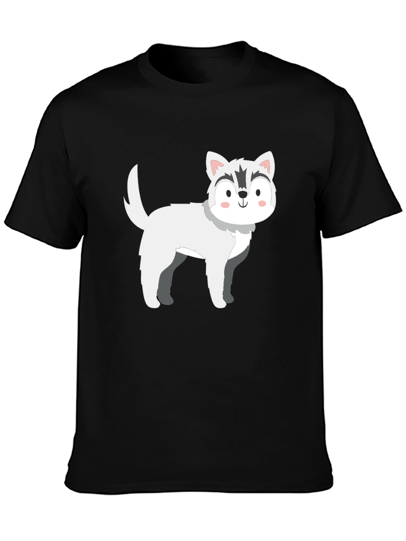 Black Cute Cartoon Husky Dog Graphic T-Shirt view 3