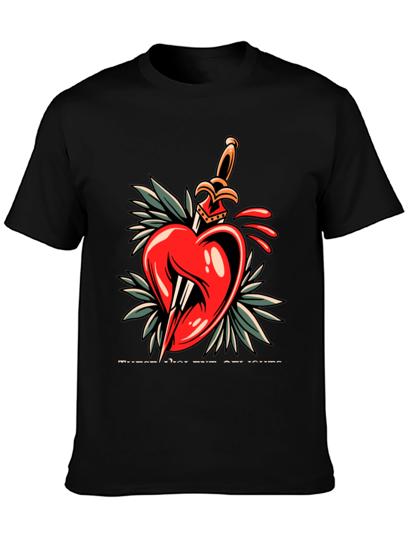 Black Heart & Dagger Graphic Tee - Edgy Streetwear Style view 3