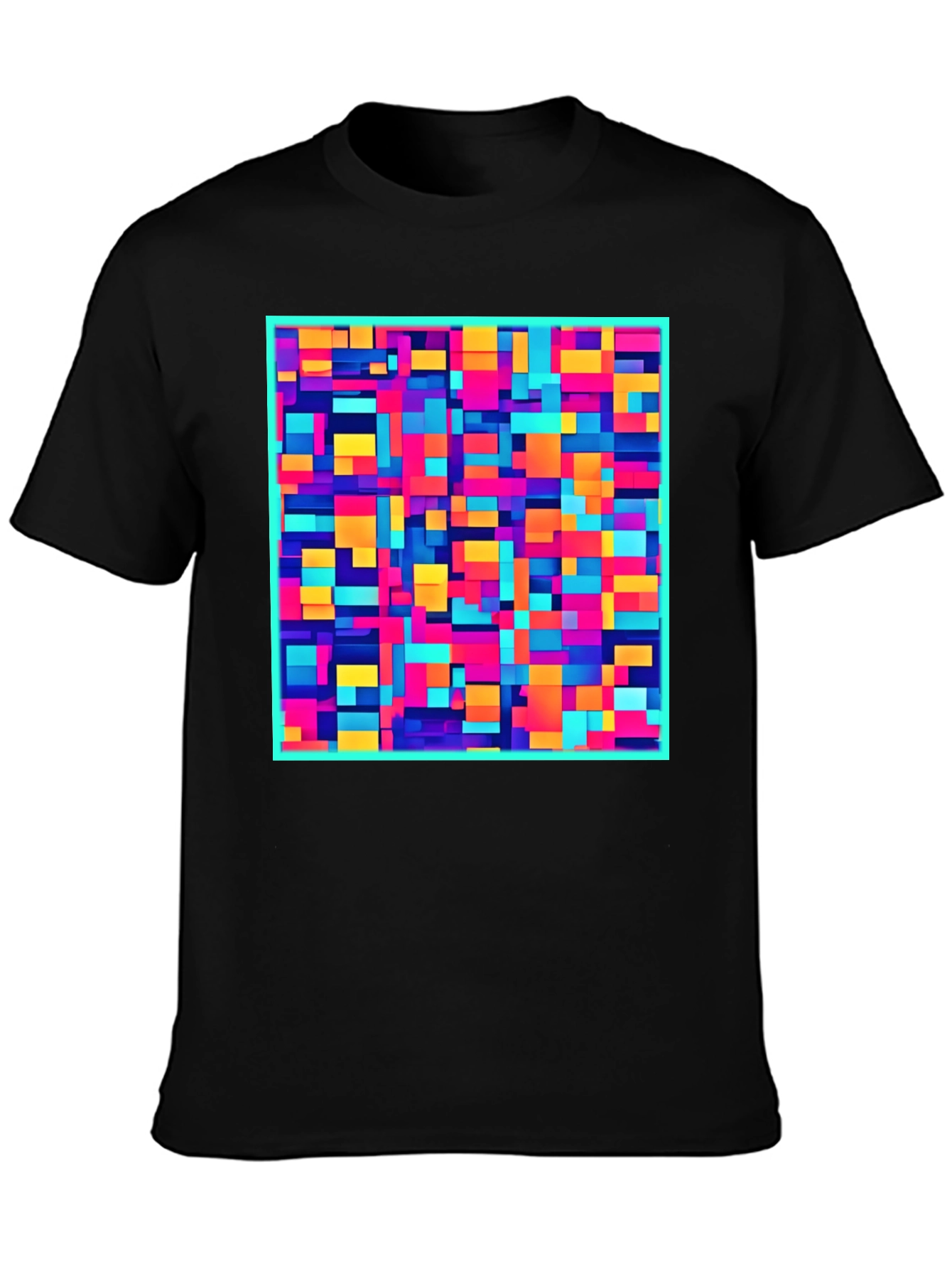 Black Colorful Block Pattern Graphic Tee - Modern Style view 3
