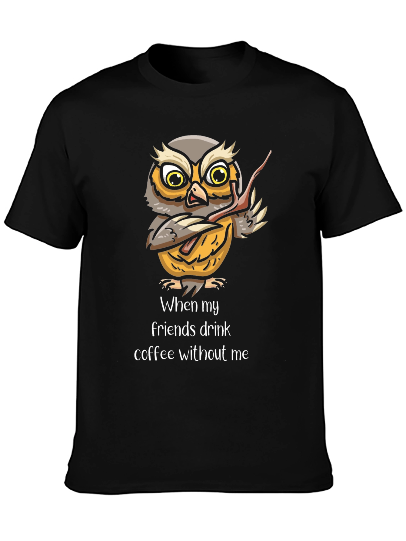 Black Funny Owl Coffee T-Shirt view 3