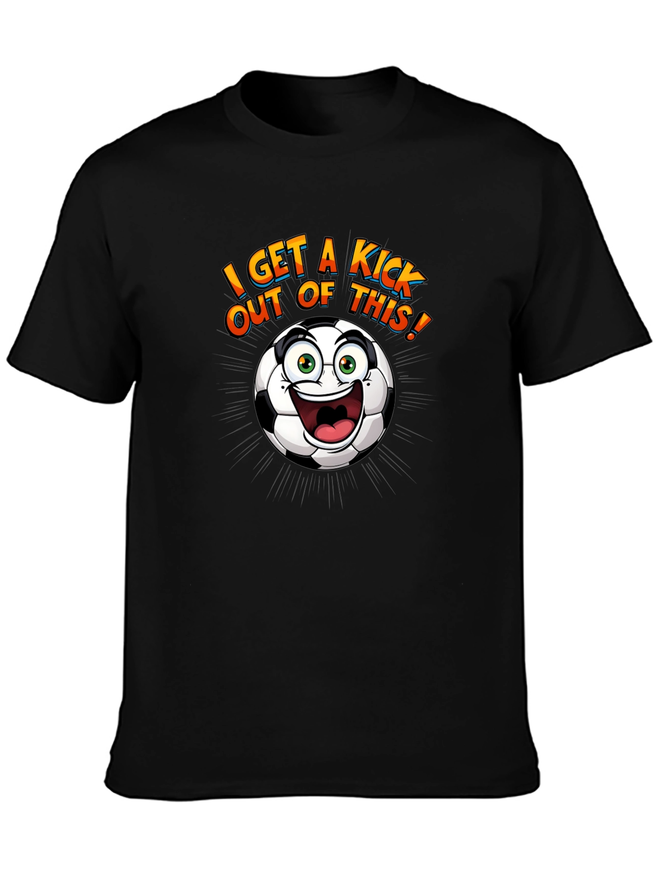 Black Funny Soccer Ball Cartoon Graphic T-Shirt view 3