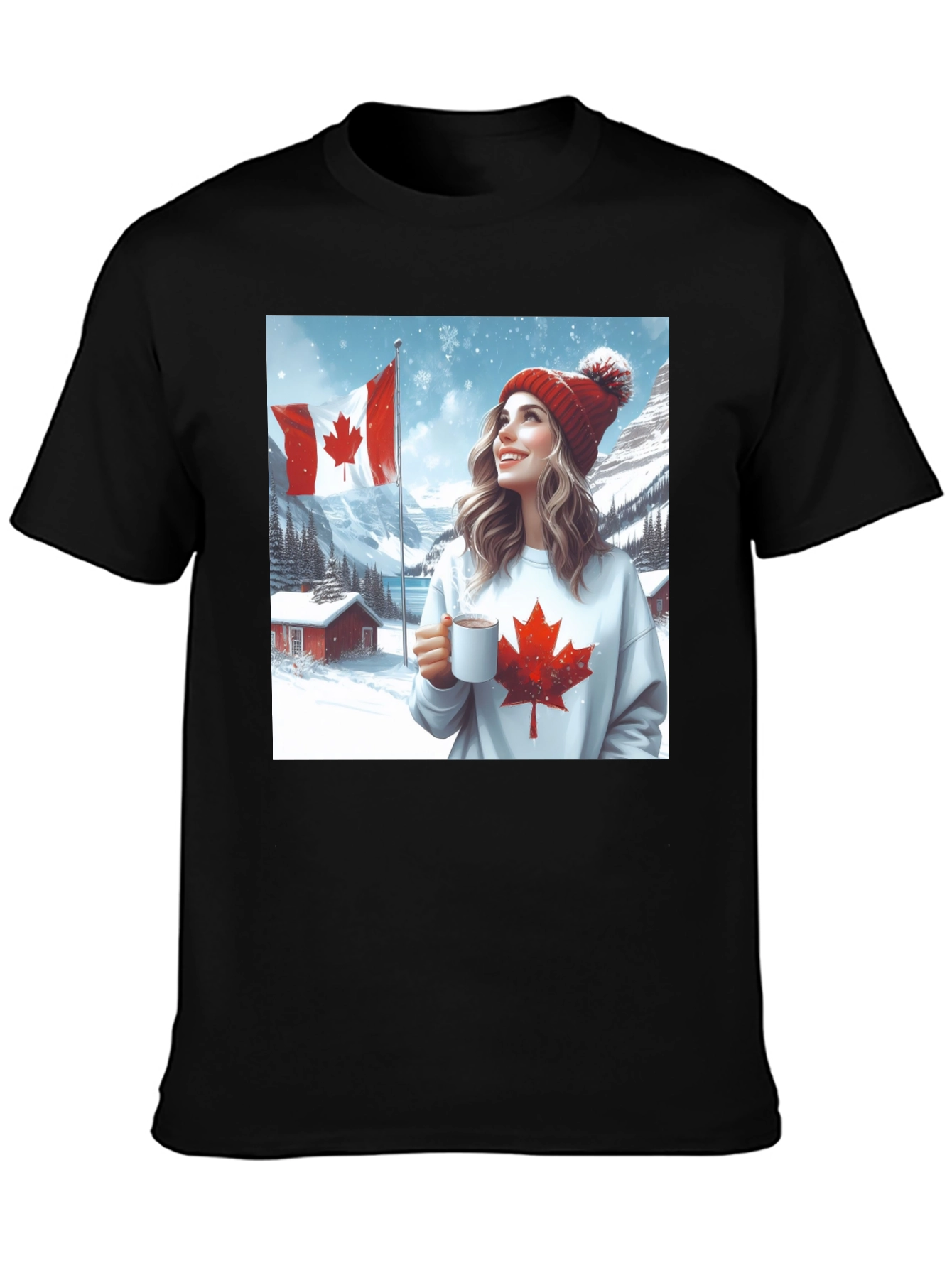 Black Cozy Canadian Winter T-Shirt view 3