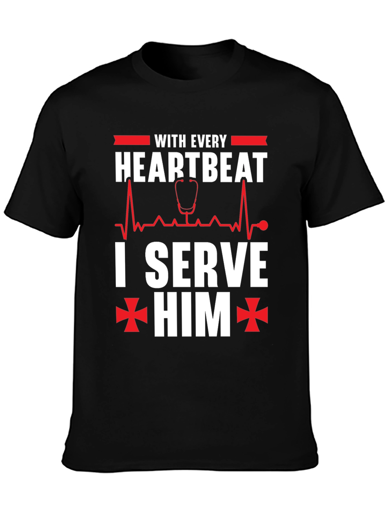 Black With Every Heartbeat I Serve Him Graphic T-Shirt view 3