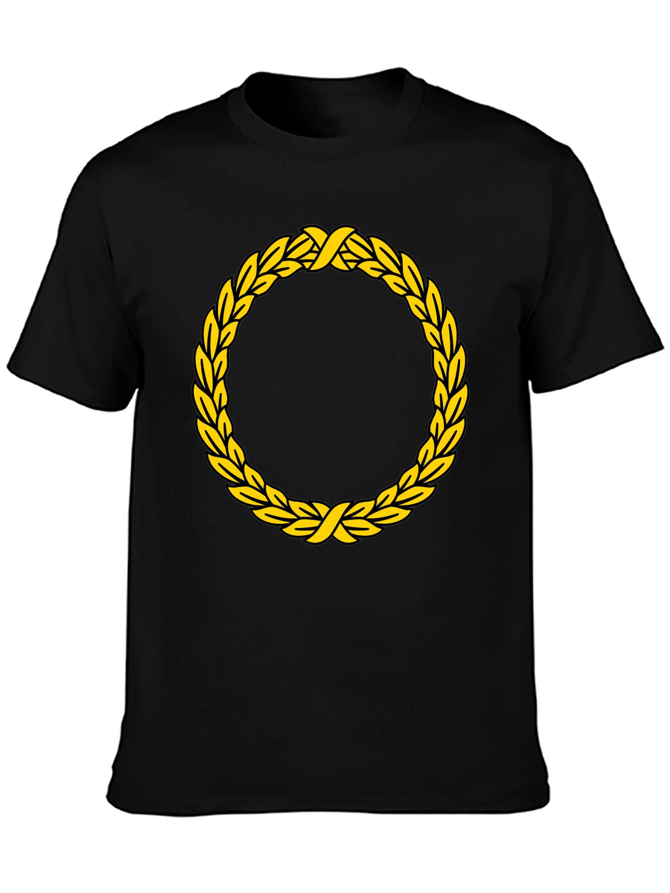 Black Black T-Shirt with Golden Wreath Design view 3