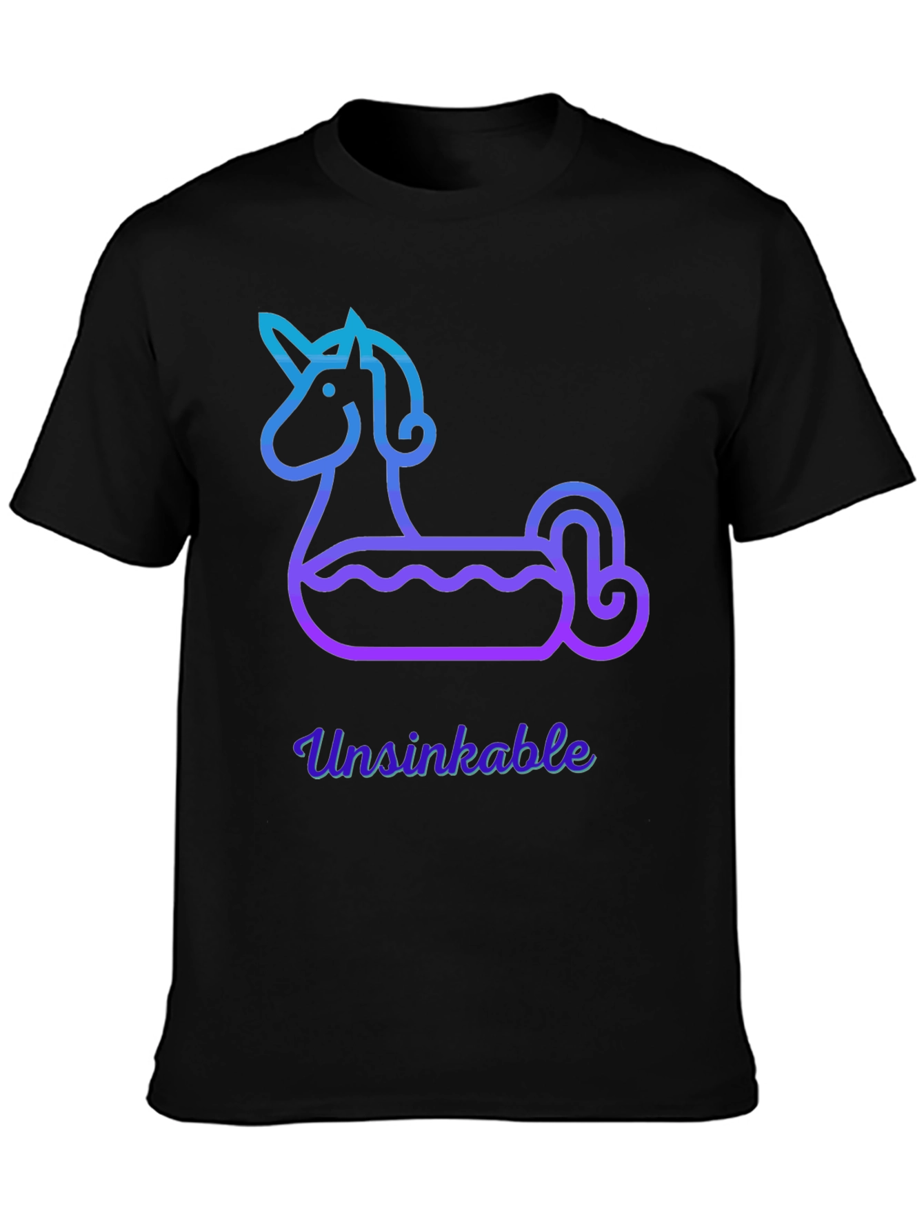 Black Unsinkable Unicorn Pool Float Tee view 3