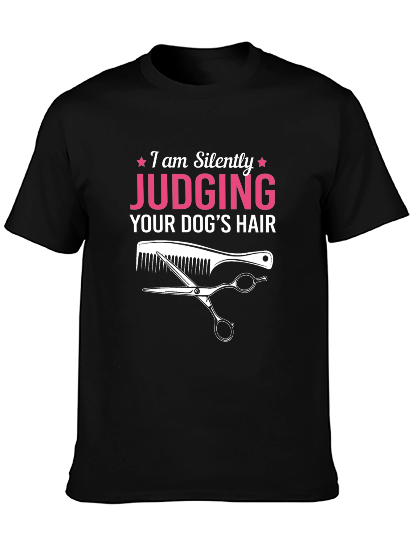 Black Funny Dog Groomer T-Shirt: Judging Your Dog's Hair view 3