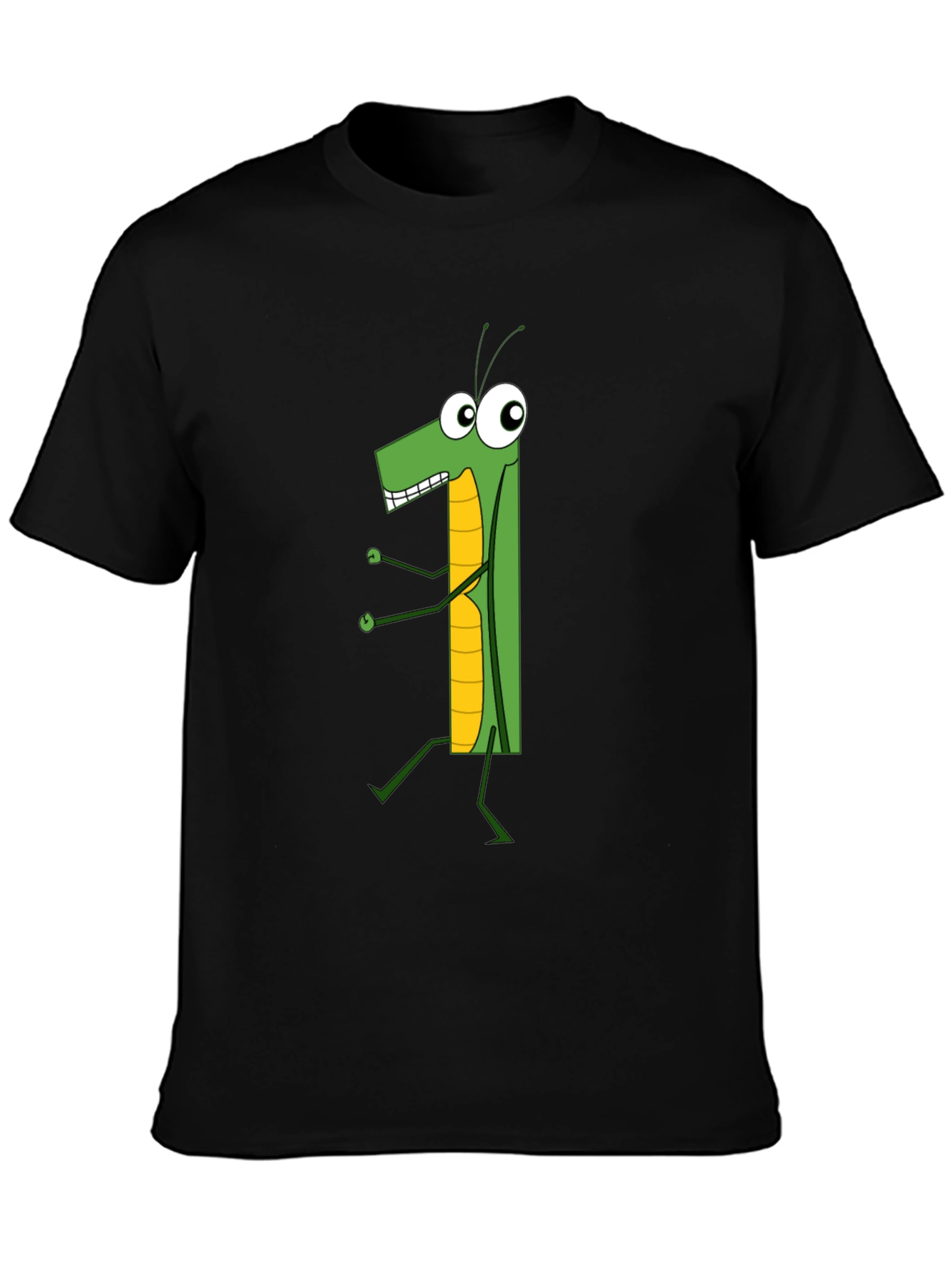 Black Cartoon Grasshopper Graphic T-Shirt view 3
