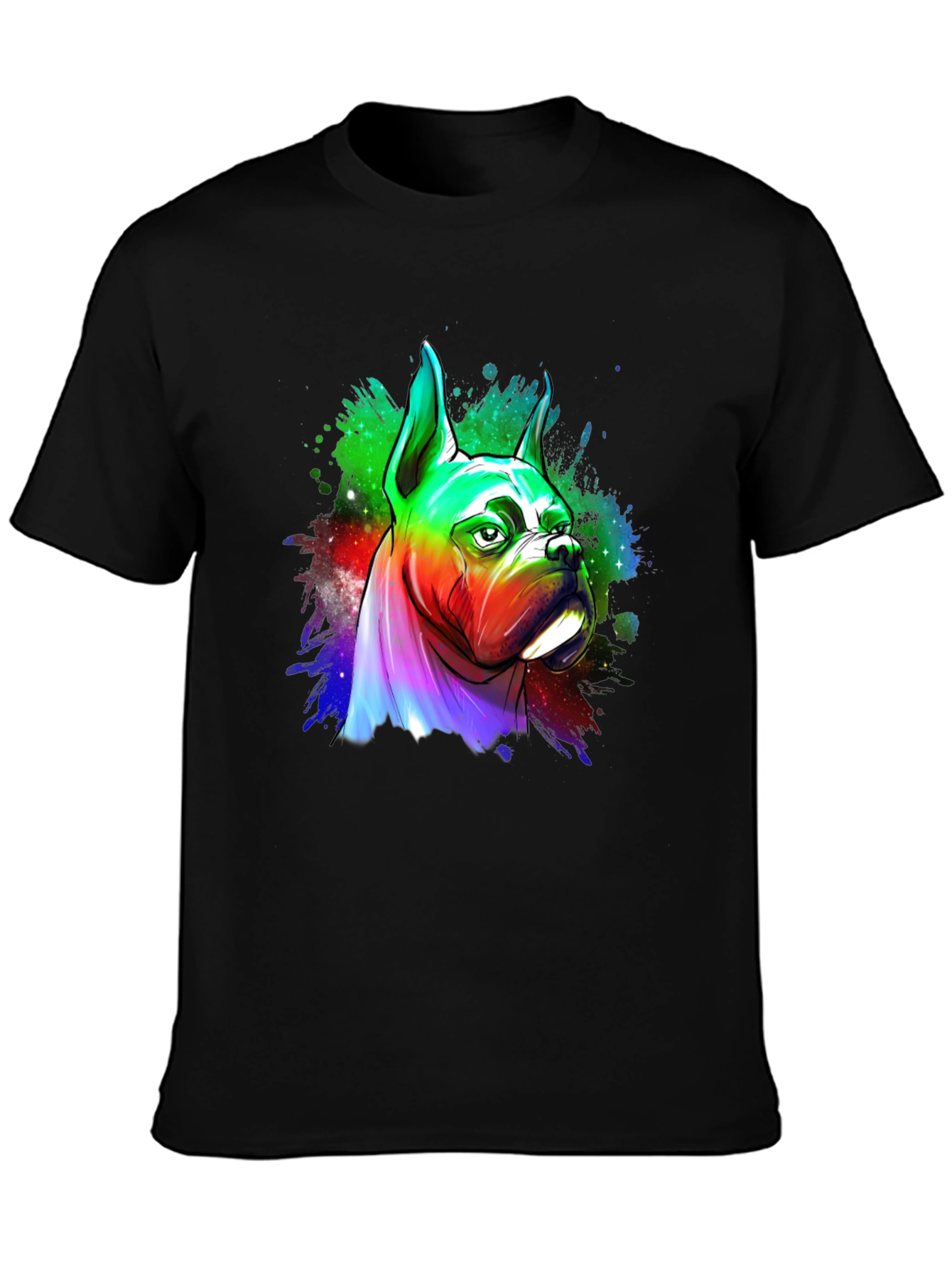 Black Rainbow Boxer Dog Graphic Tee - Unique Art T-Shirt view 3