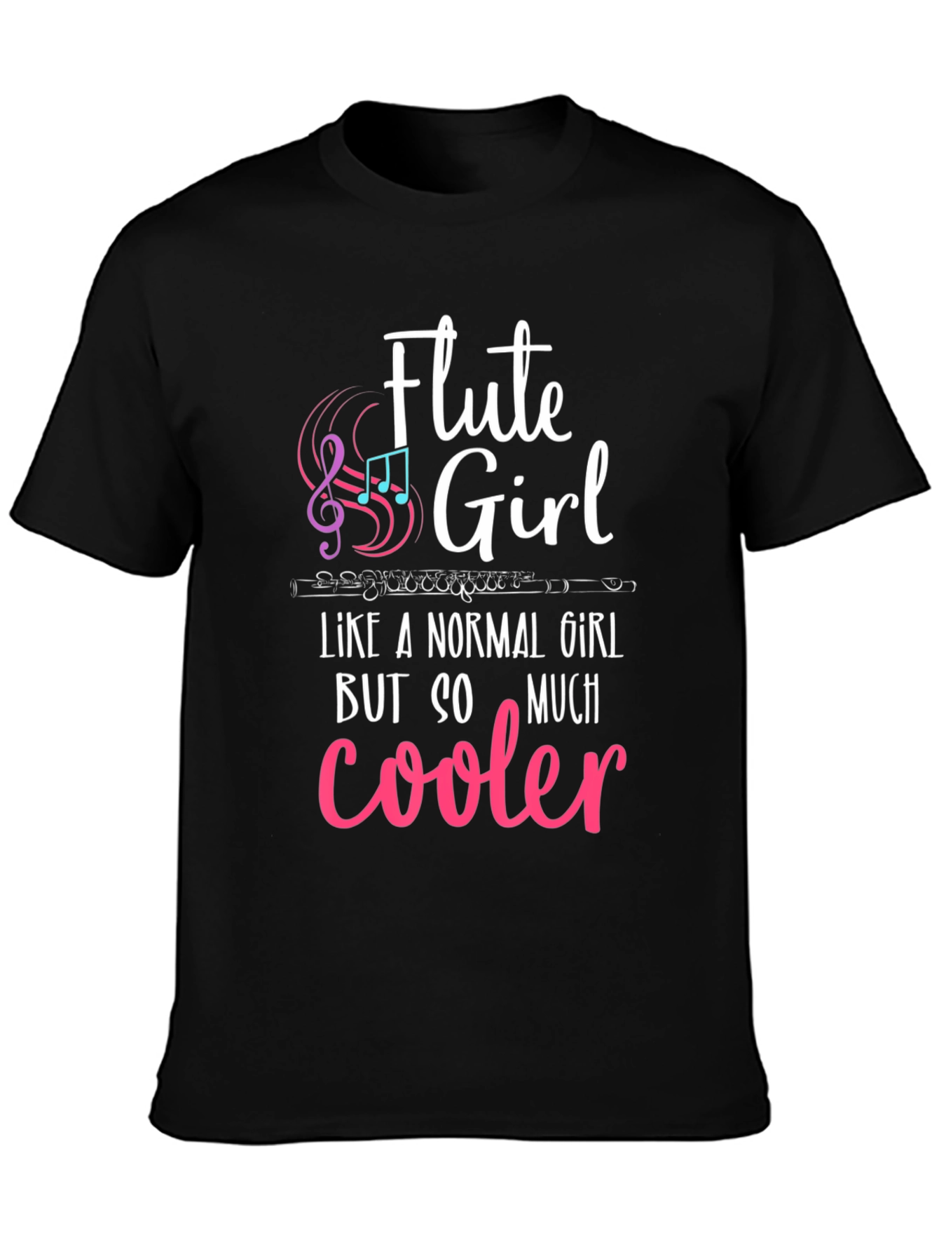 Black Flute Girl T-Shirt - Musical Instrument Tee view 3
