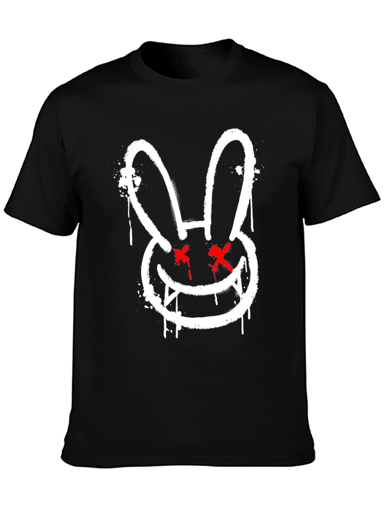 Black Edgy Rabbit Graphic Tee - Black Cotton Casual Shirt view 3