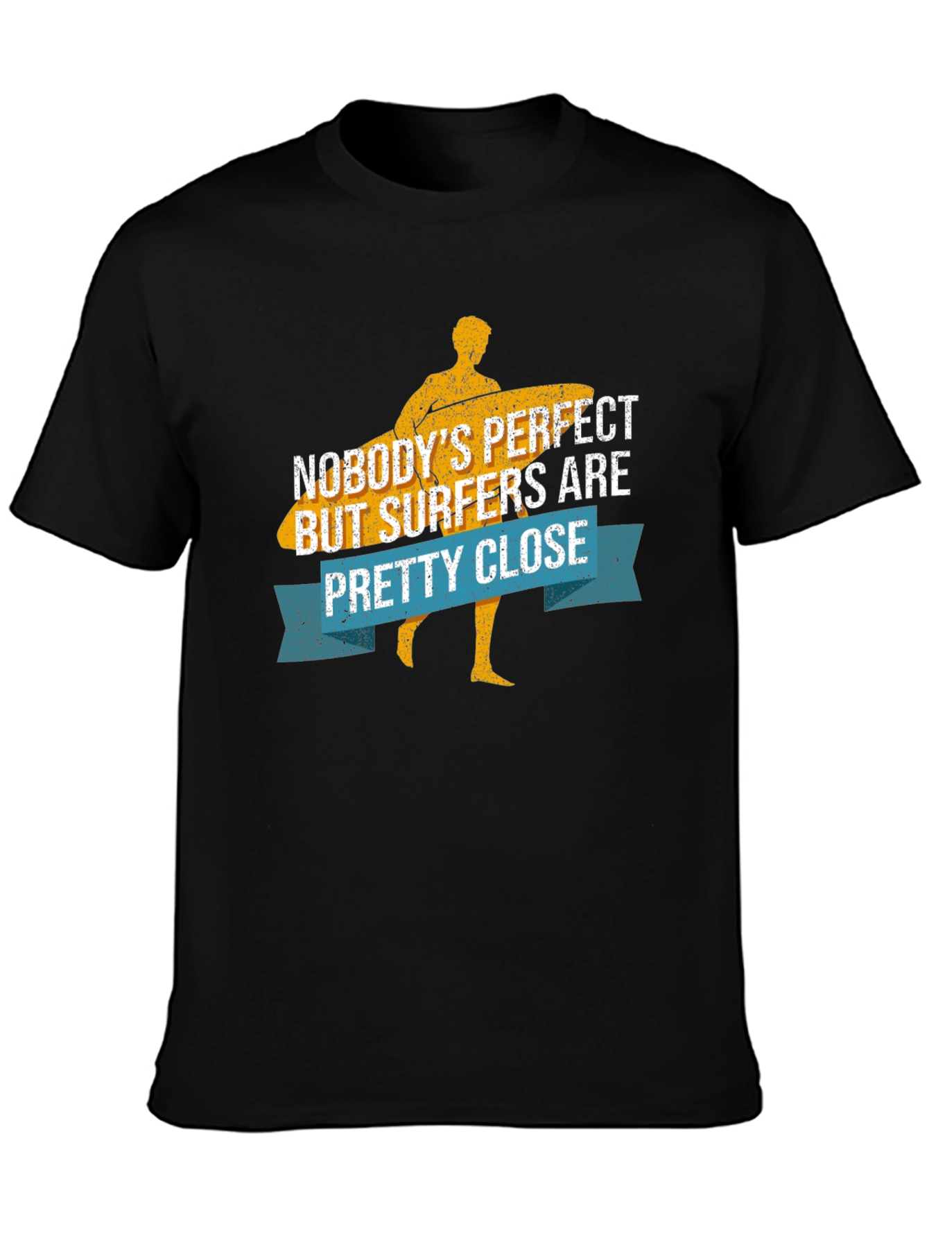 Black Funny Surfer T-Shirt - Nobody's Perfect Surfers Close! view 3