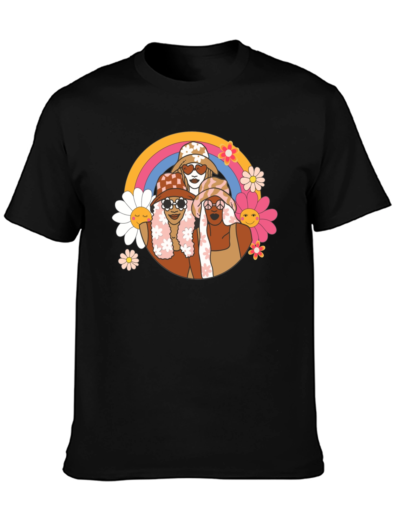Black Groovy Rainbow Circle T-Shirt view 3