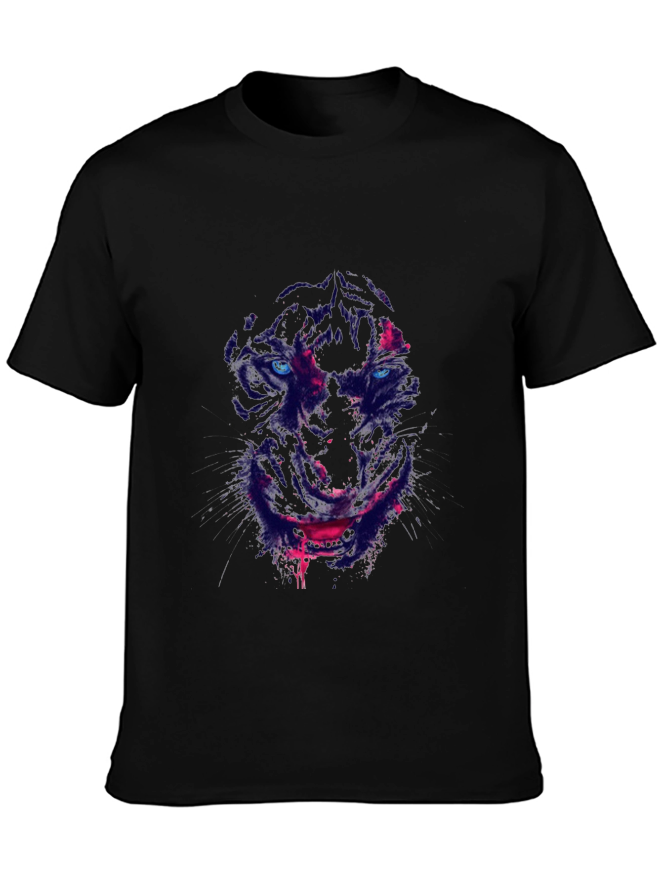 Black Men's Black T-Shirt with Wolf Graphic view 3