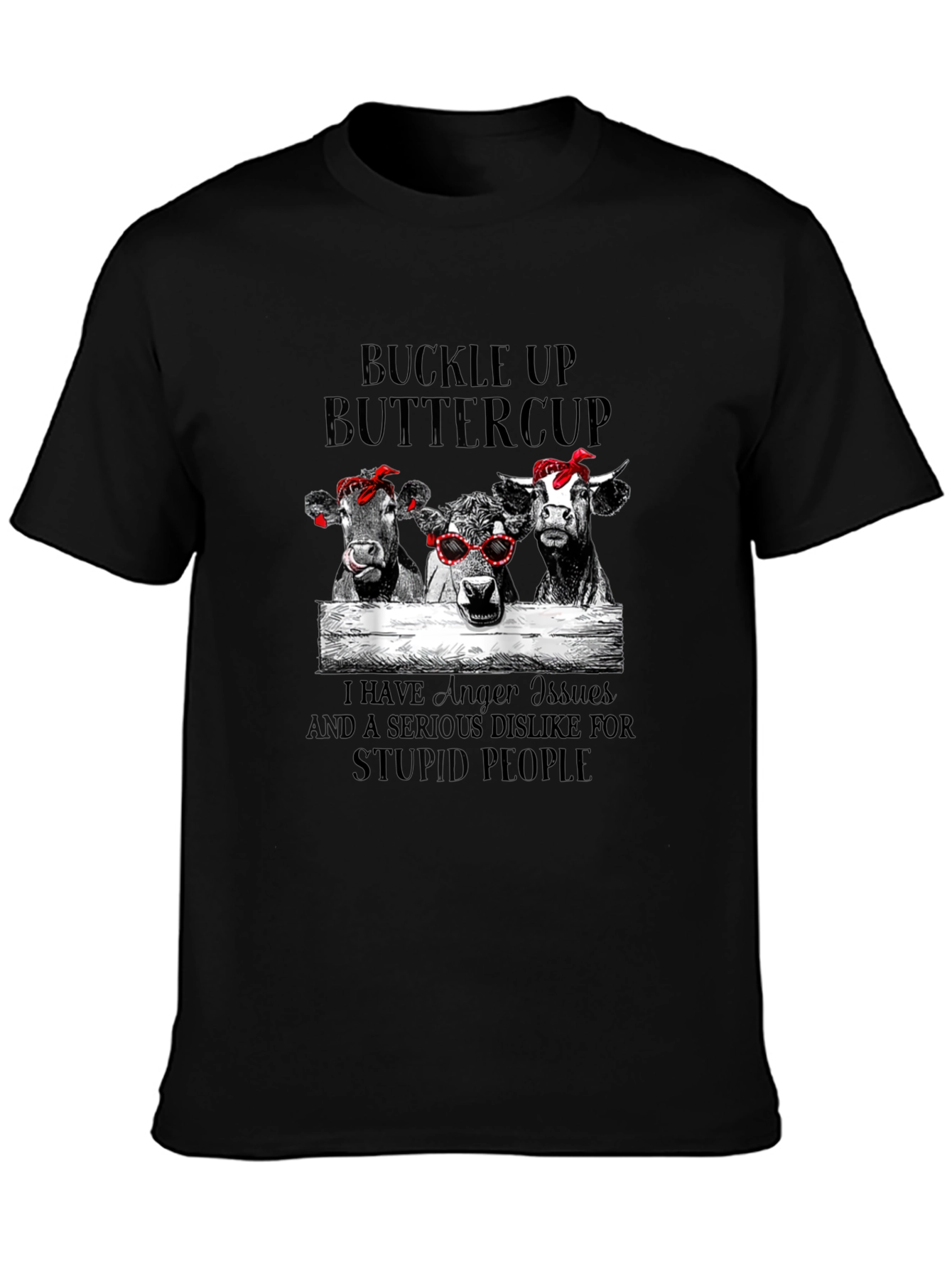 Black Buckle Up Buttercup Cows Graphic Tee view 3