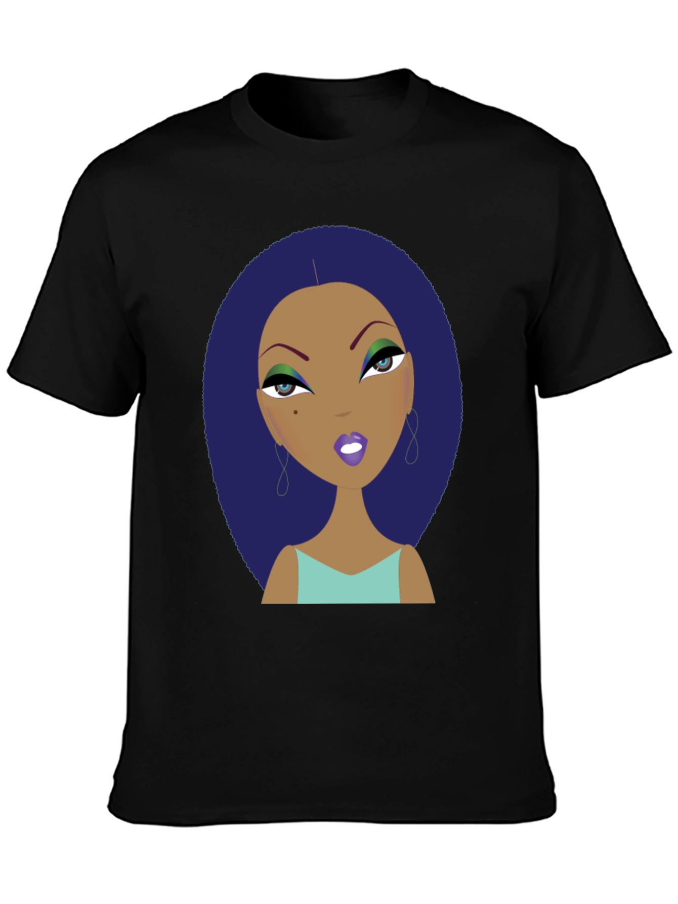 Black Funky Cartoon Lady Graphic Print Tee view 3