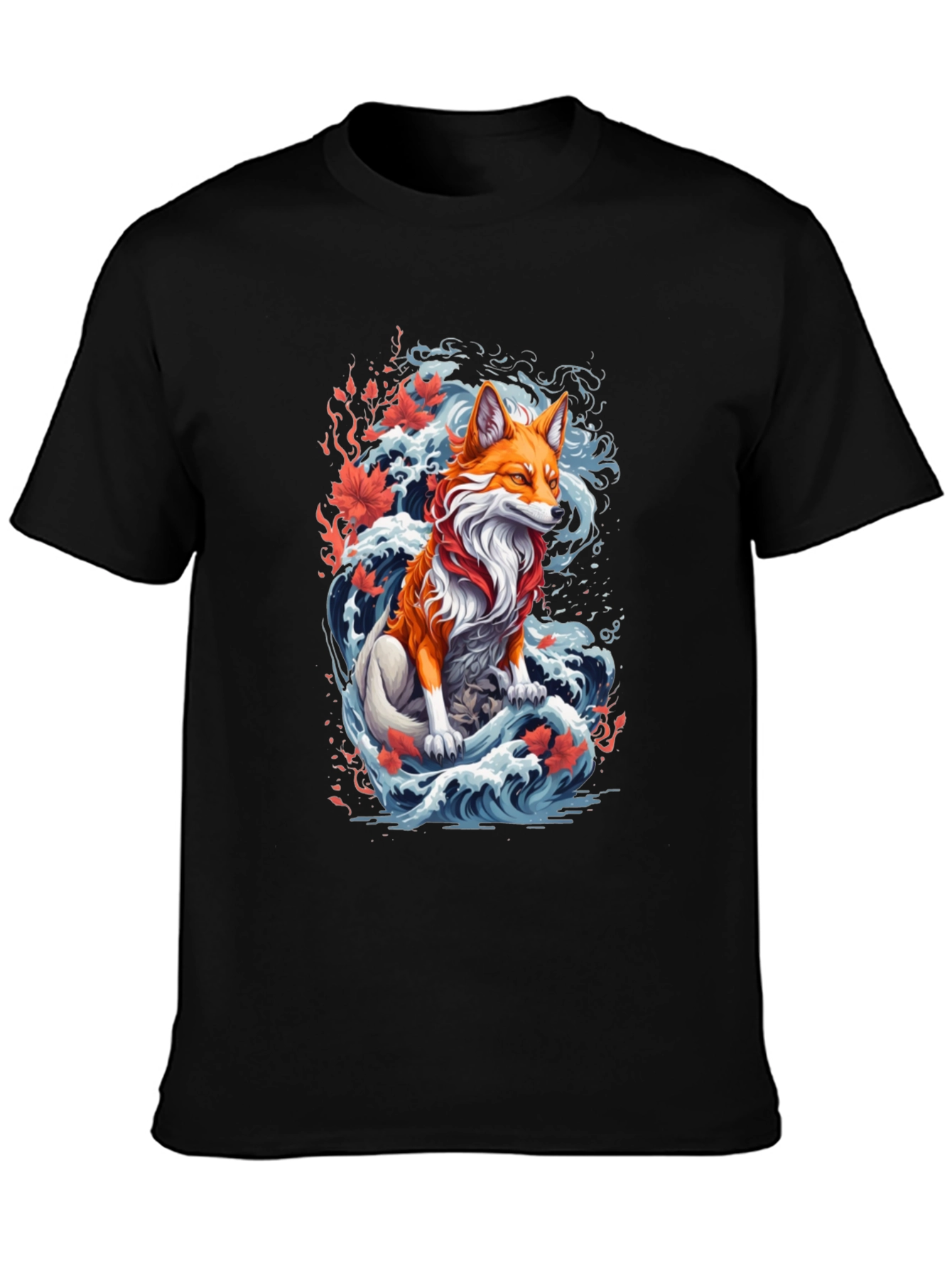 Black Fox Wave Graphic Tee - Unique Animal Design view 3