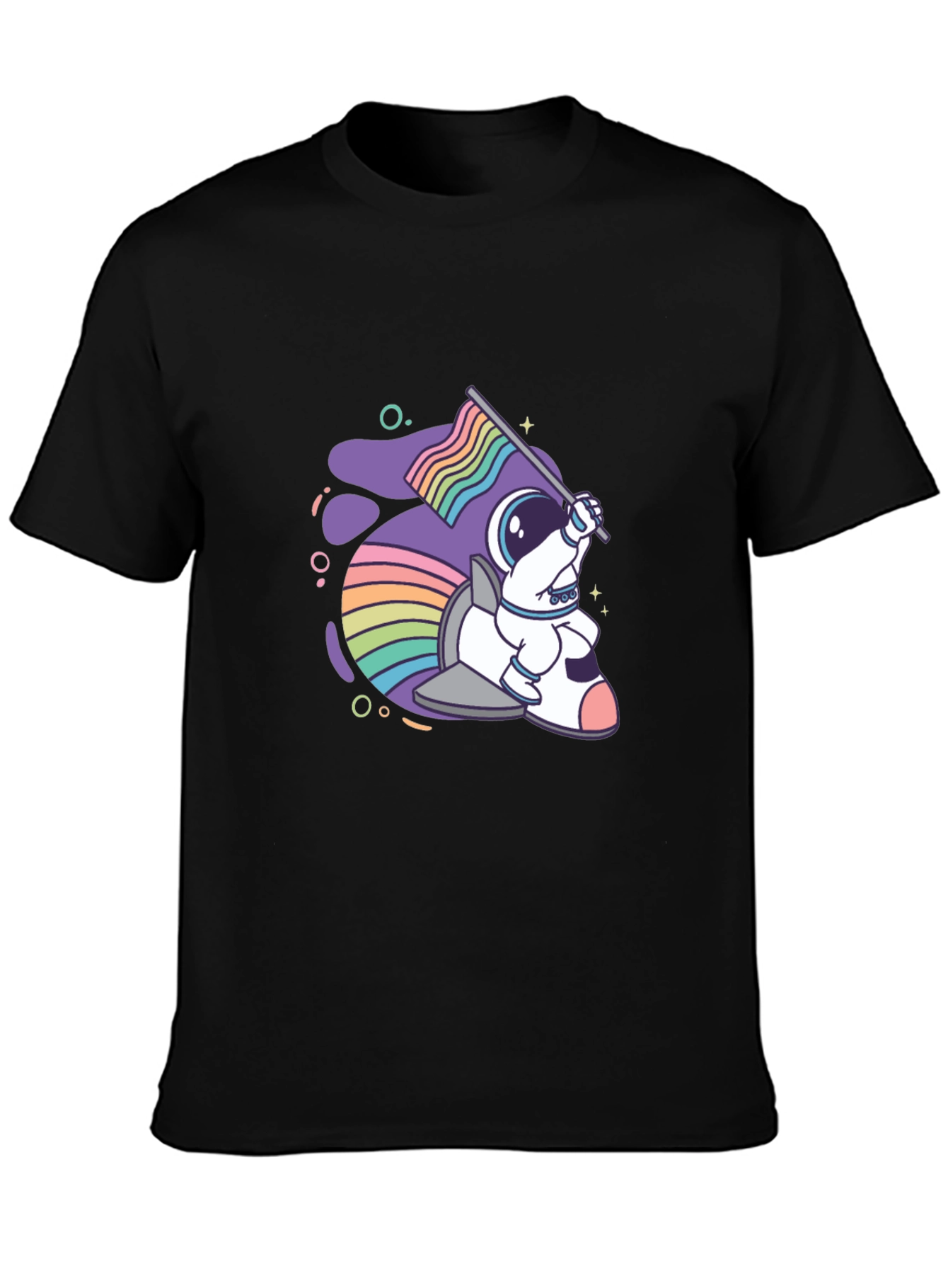 Black Astronaut Rabbit Rainbow Flag Graphic Tee view 3