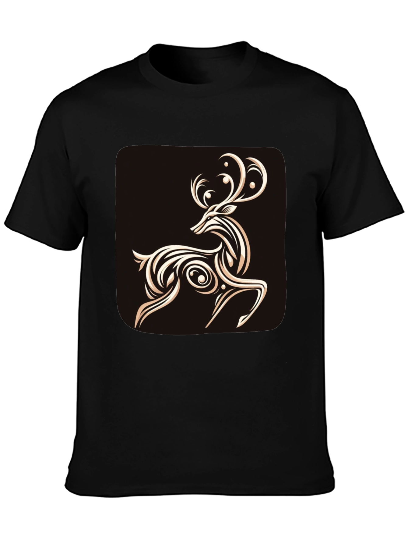 Black Elegant Deer Graphic Tee - Stylish Men's Black T-Shirt view 3