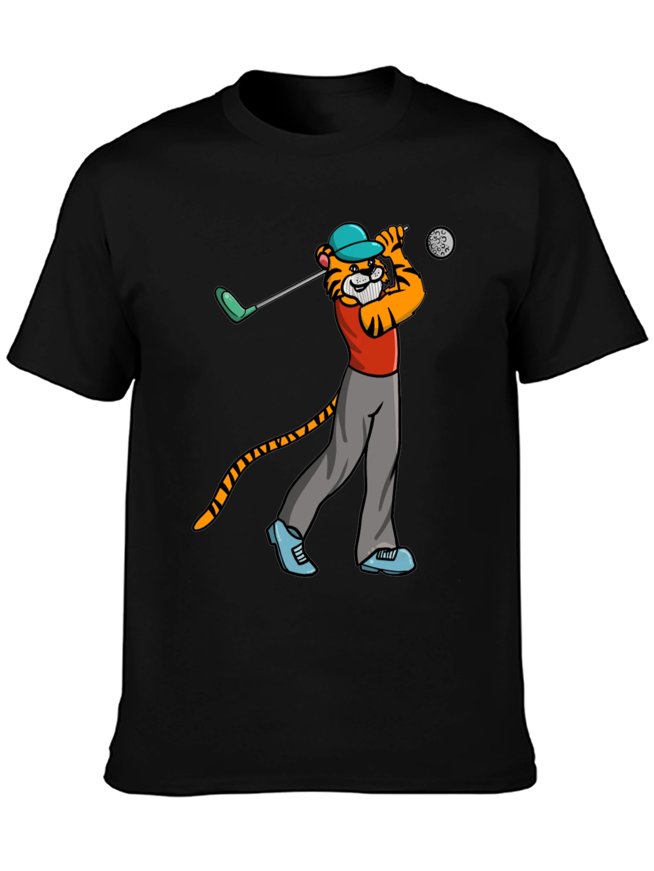 Black Tiger Golfer T-Shirt - Cool Cartoon Tee view 3