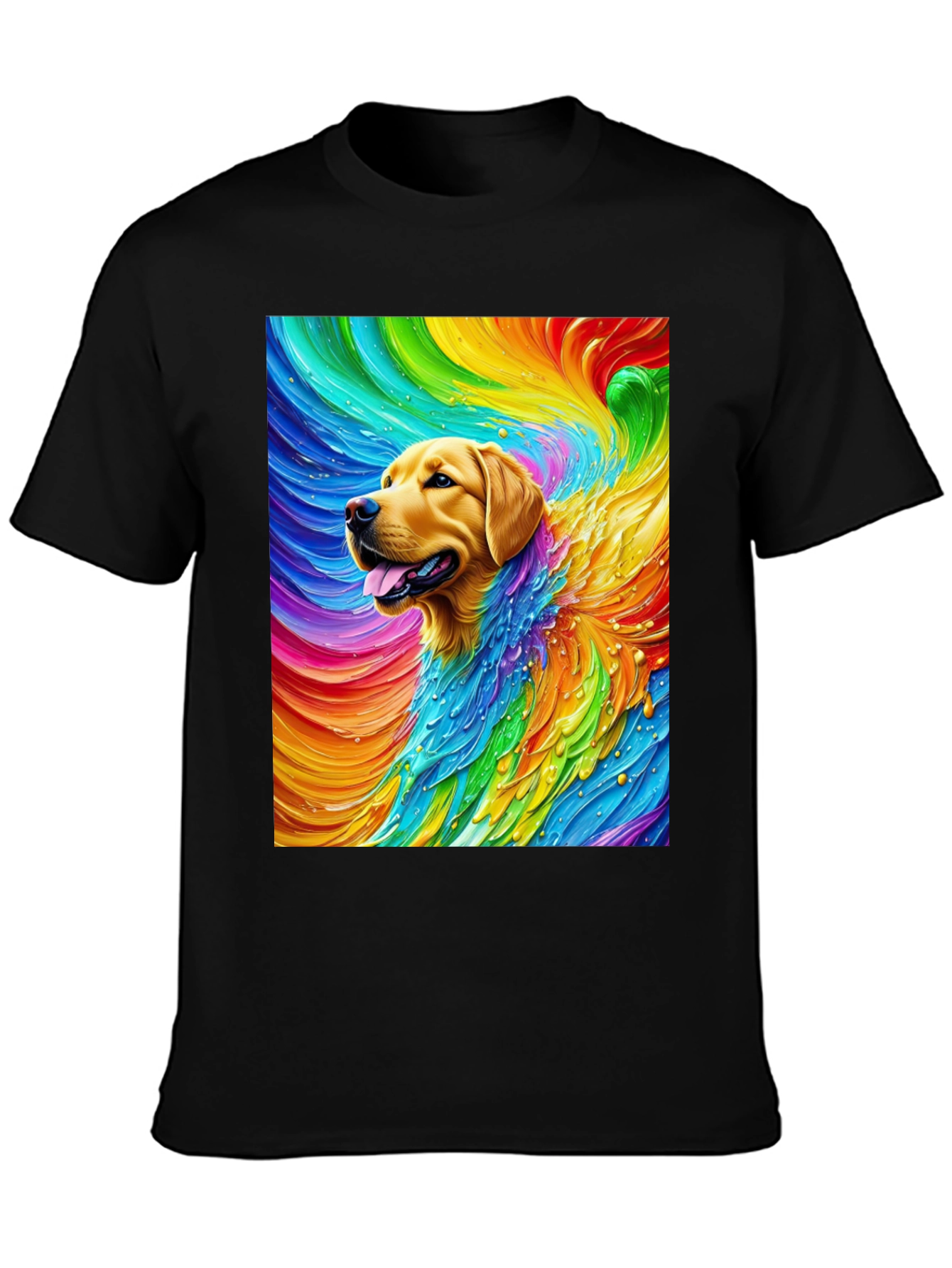 Black Rainbow Dog Graphic Tee - Soft Cotton Blend T-Shirt view 3
