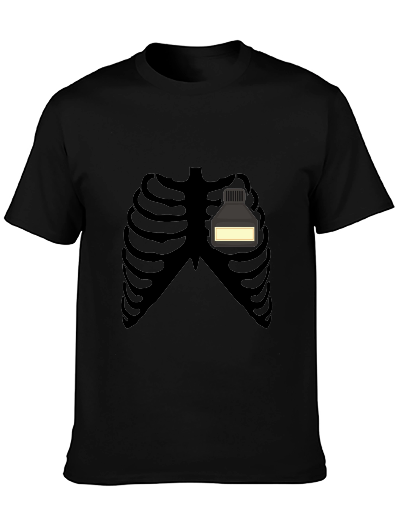 Black Skeleton Rib Cage Ink Bottle Funny Graphic T-Shirt view 3