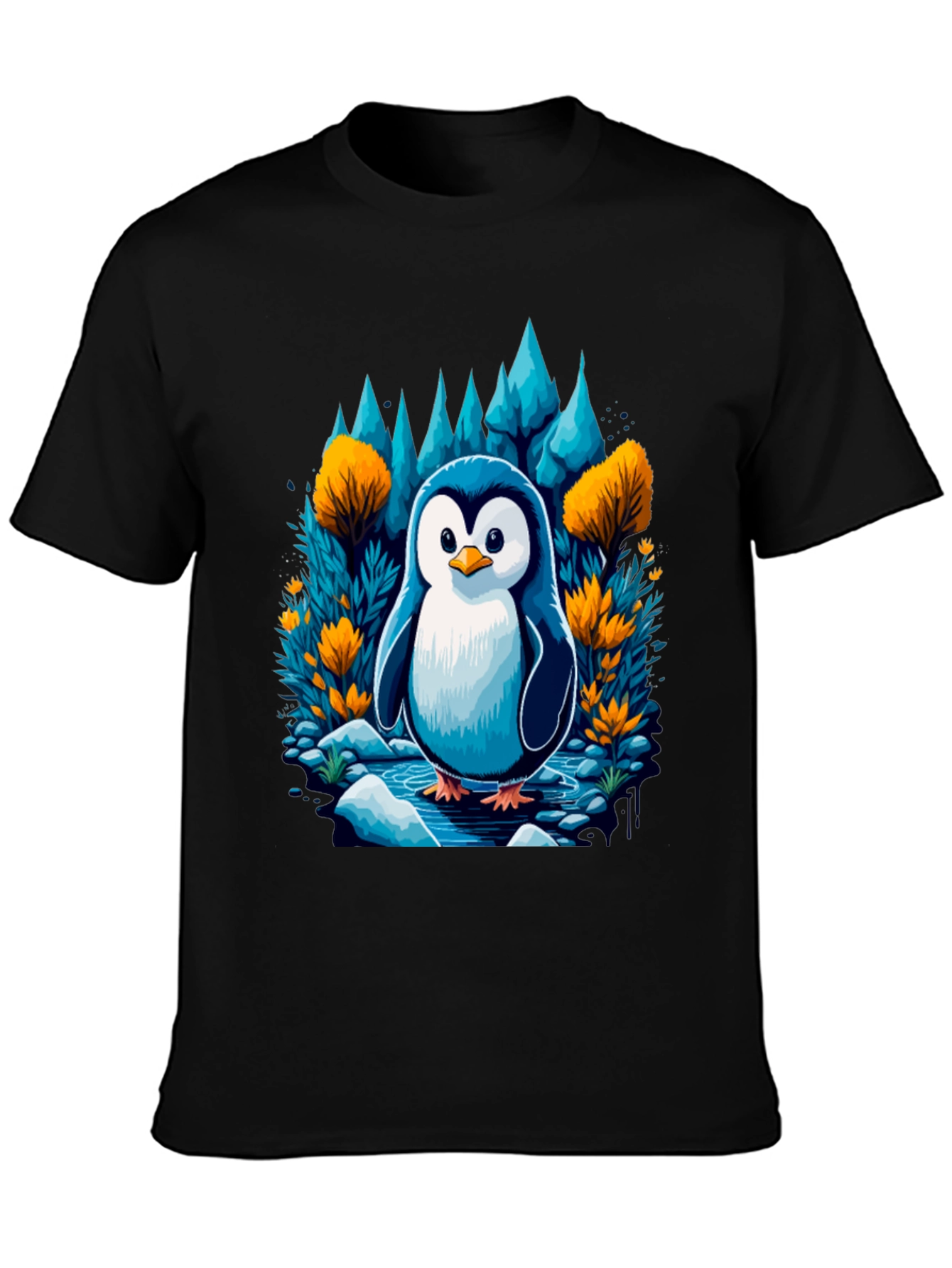 Black Penguin in Forest T-Shirt view 3