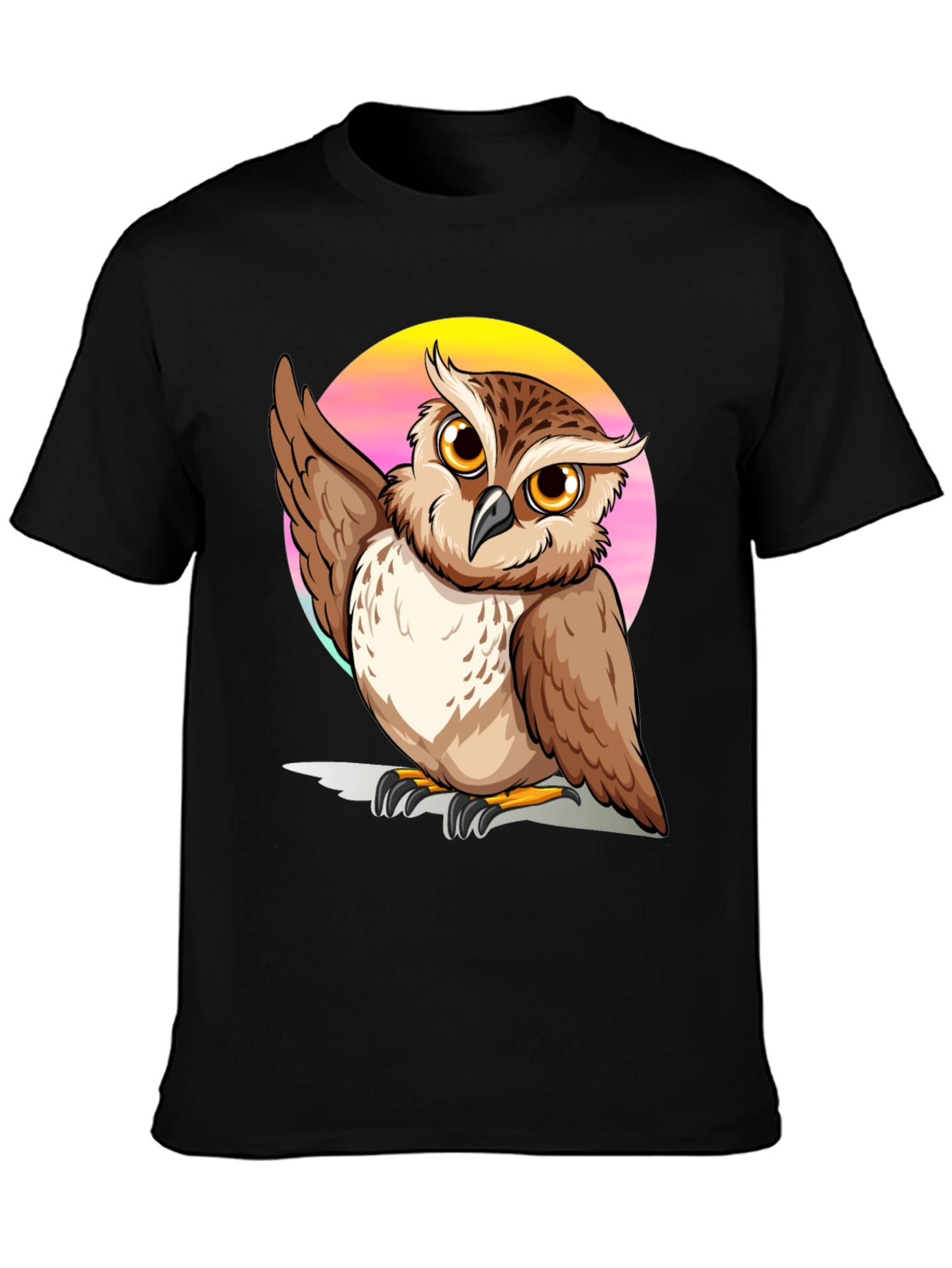 Black Owl Graphic Print Black T-Shirt view 3